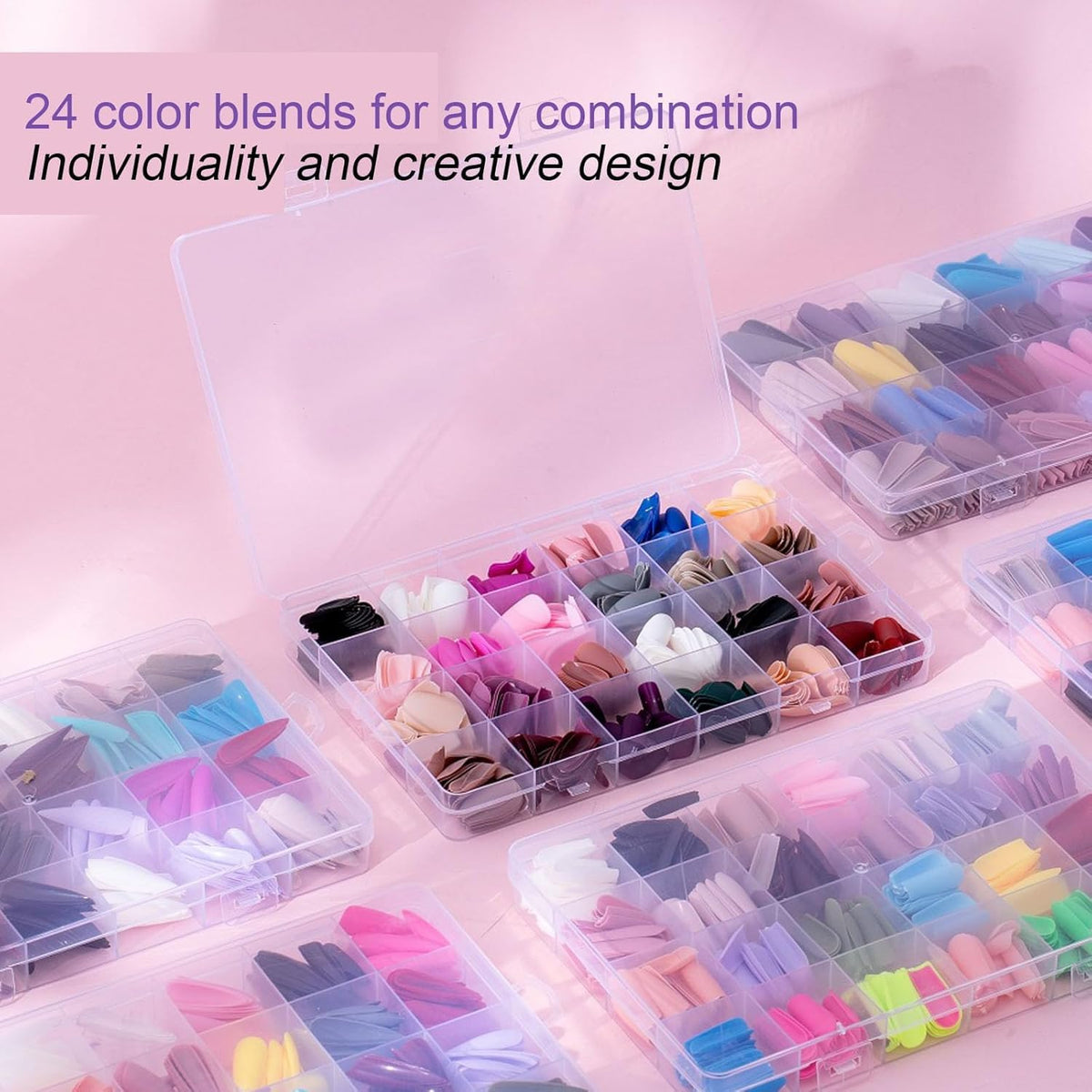 NAILWIND 24 Color Press On Nails Fake Nail 576Pcs, Press on Nail, Artificial Nail Extensions Combo in Multicoloured, Full Cover Glossy Nude False Acrylic Nails for Women Girls - Image 2