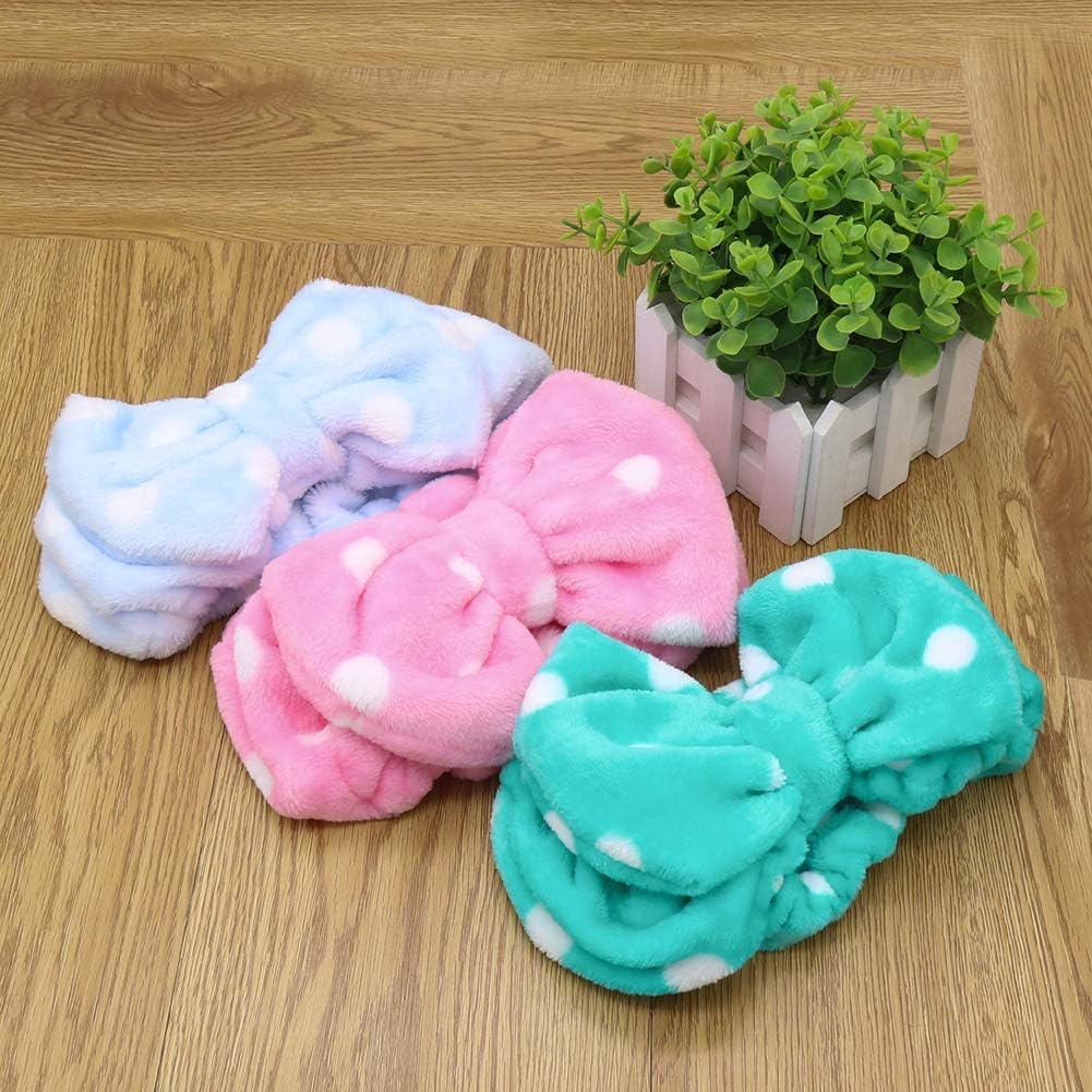 COSLUXE Makeup Headband, Spa Head bands Facial Spa Makeup Cleansing Cute Bow Velvet Elastic Headband for Girls women Multicolored Pack of 2 - Image 6