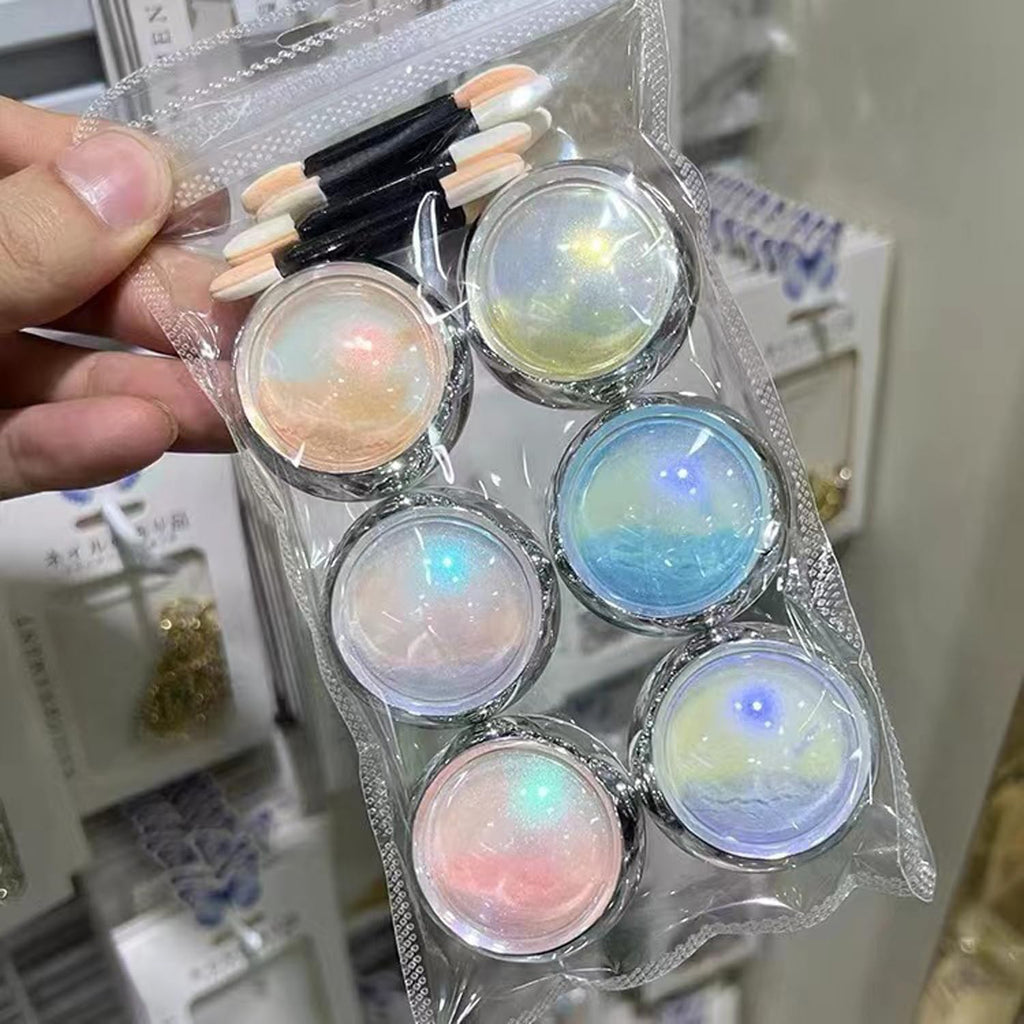 NAILWIND Chrome Nail Powder, 6 Aurora Mermaid Nail Powder Iridescent Pearl Nail Art Powder Metallic Mirror Effect Pigment Glitter Dust Kit Nail Art Supplies for Gel Polish Nail Decorations - Image 7