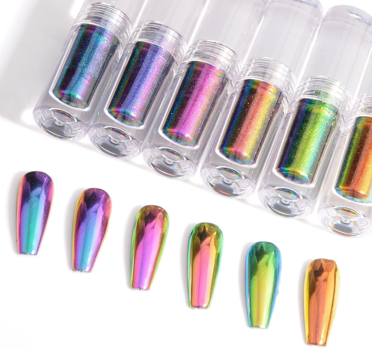 NAILWIND Pearl Liquid Nail Powder, 6 Pcs Multicolored Pearlescent Ice Aurora Dust Nail Powder, Chameleon Holographic Chrome Iridescent, Mirror Effect Pigment High Gloss Nail Art Glitter for Home DIY Nail Tips, 6X2.4g - Image 2