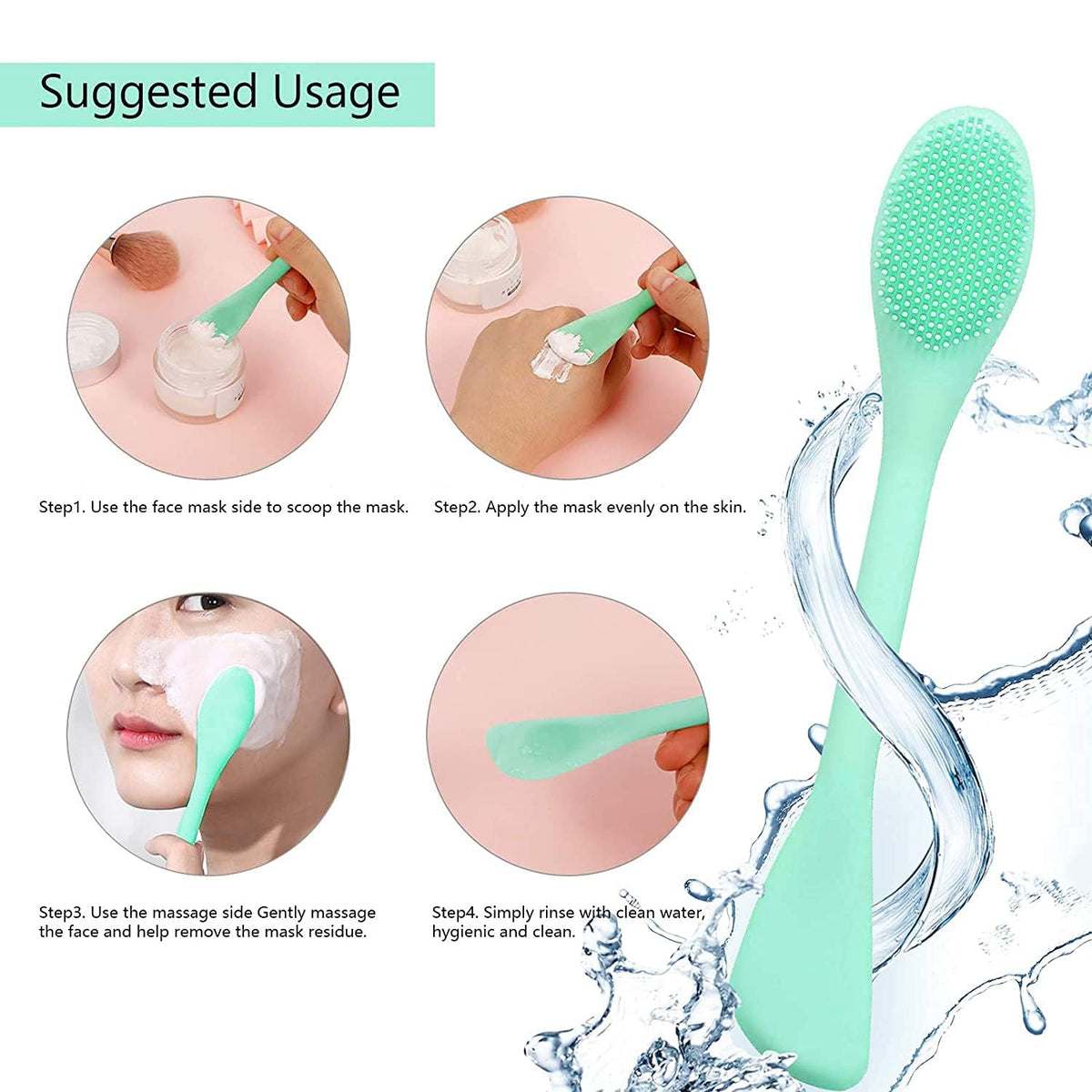 Cosluxe Silicone Face Mask Brush Double-head, Soft Face Mask & Facial Cleansing Brush,Facials, Mud,Clay Mask's,DIY,Modeling Masks,Body Lotion,and BB CC Cream,Pore Cleaner pack of 4 - Image 4
