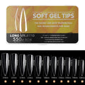 NAILWIND Long Coffin Nail Tips, Full Cover Clear Soft Gel Tips, False Nail Tips for Acrylic Nails Extension with Box, Nail Art Salons DIY Art Long Stiletto, 550 pcs