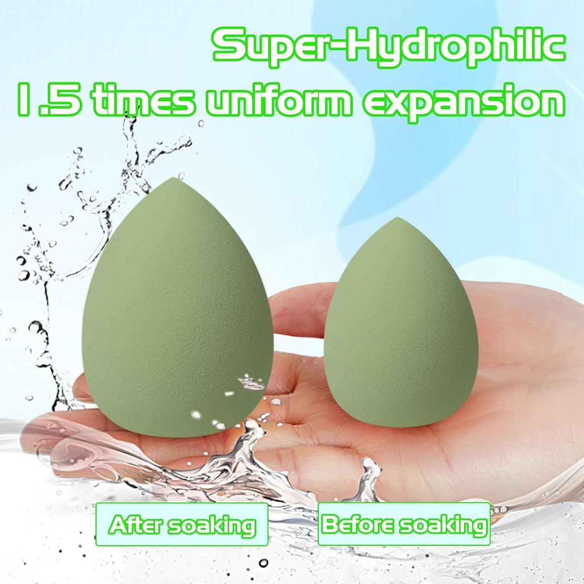 COSLUXE Makeup Sponge Set Beauty Blender with Egg Case, Soft Sponge For Liquid Foundation, Creams, and Powders?Latex Free Wet and Dry Makeup Green Series, 4 Pcs - Image 7