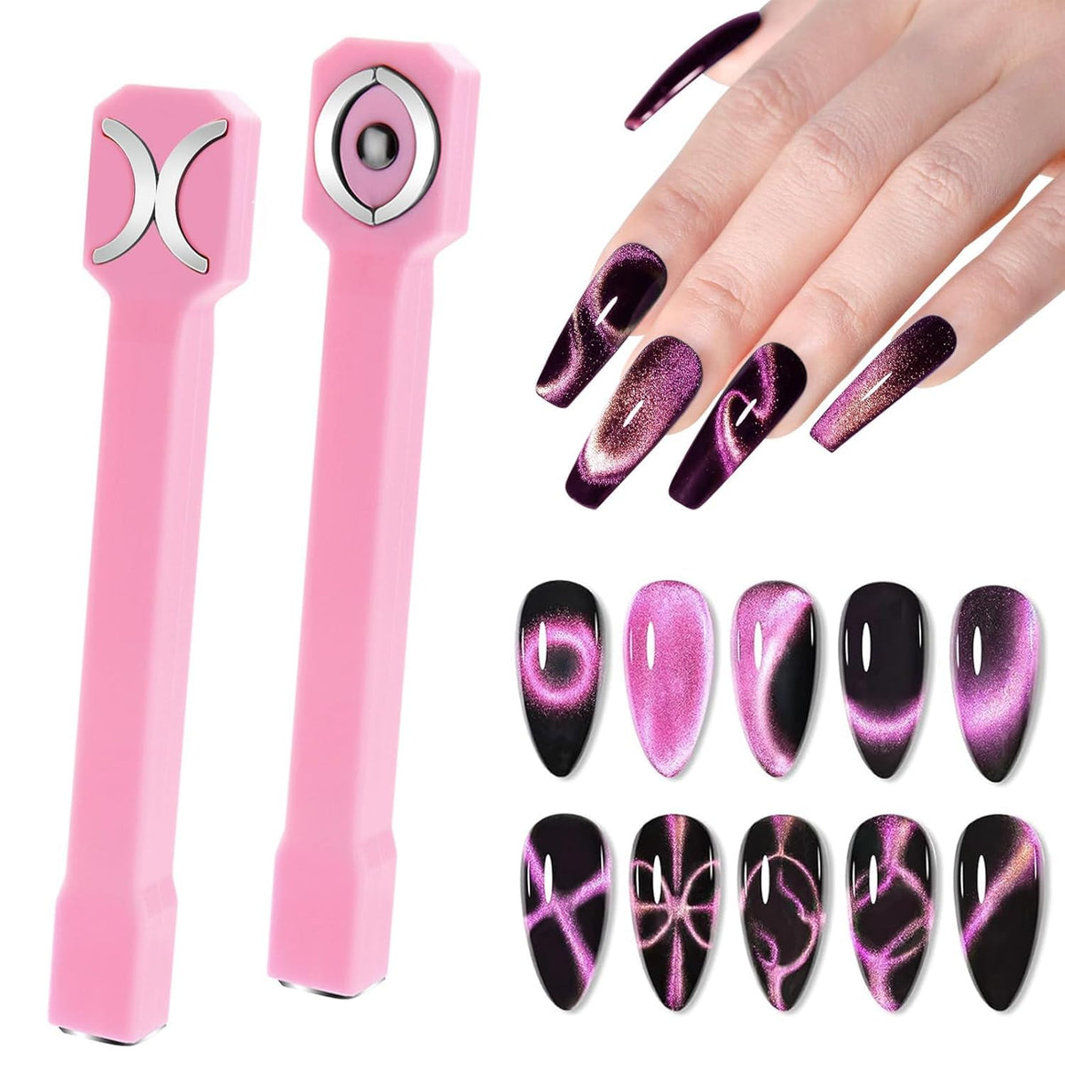 NAILWIND 3-in-1 Cat Eye Magnet for Nails, Multi-Function Nail Magnet Stick, Upgraded Cateye Magnet Tool for 3D Magnetic Cat Eye Gel Polish Nail Art, Salon & Home Use