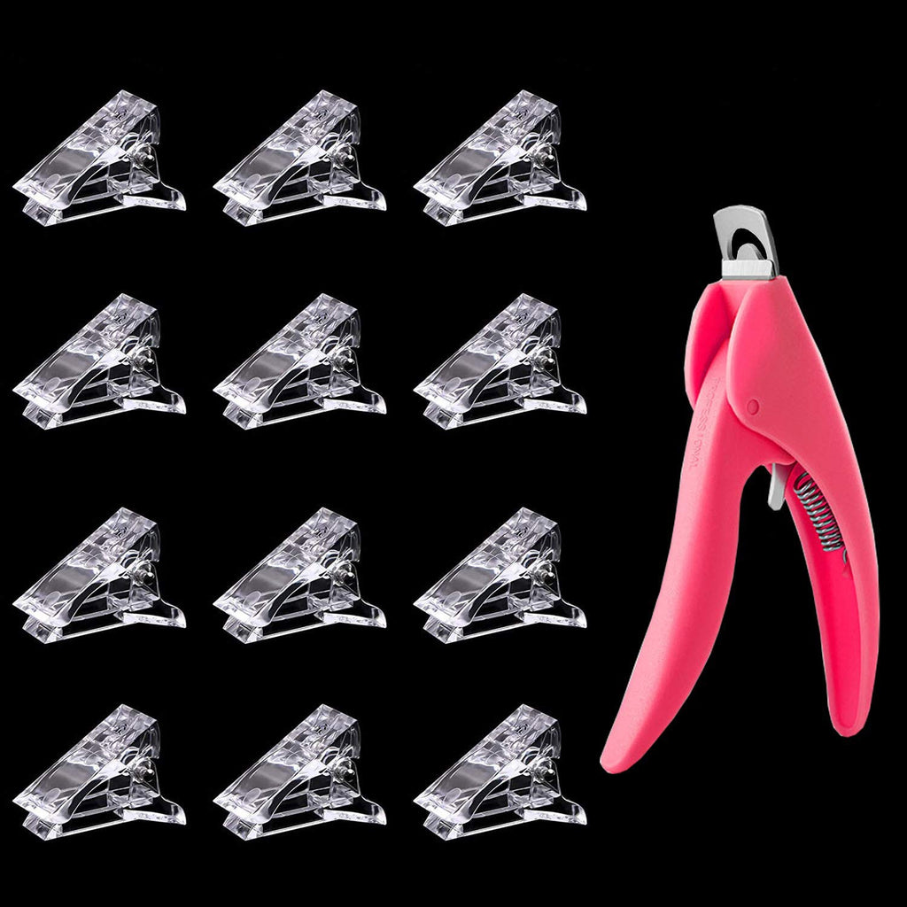 NAILWIND Polygel Nail Forms, 12Pcs Nail Tips Clip for Quick Building Polygel Nail Forms Nail Clips for Polygel Finger Nail Extension UV LED Builder Clamps Manicure Nail Art Tool with 1Pcs False Nail Tip clipper