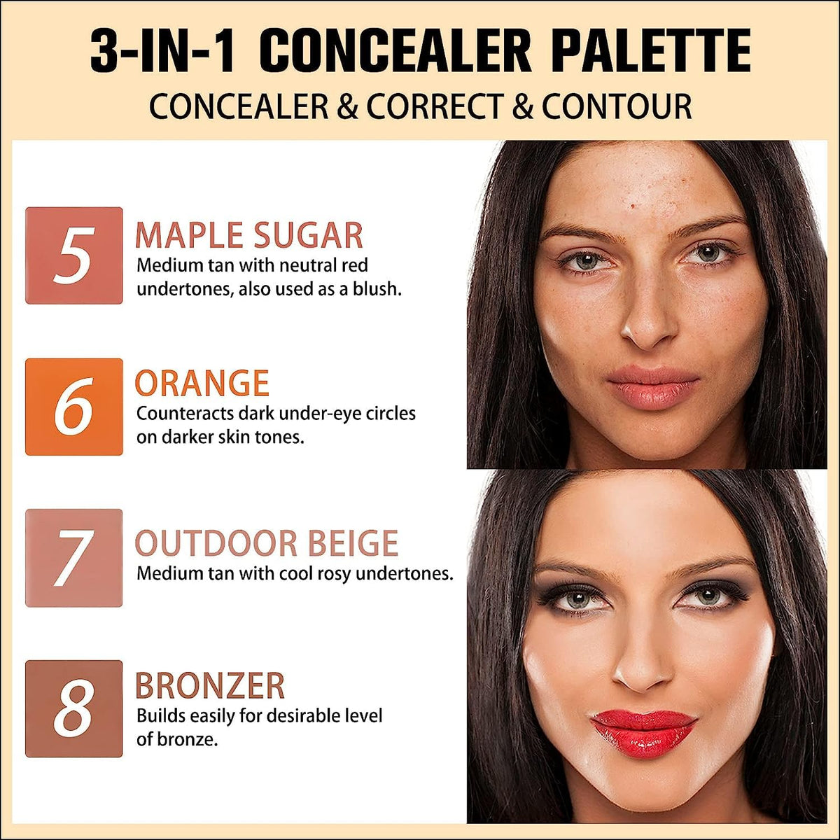 UCANBE Face Concealer Contour Cream Makeup Palette 24.8g - 8 Colors Exquisite Facial Camouflage Contouring Corrector Pallet Full Coverage Make Up Kit (03) - Image 3