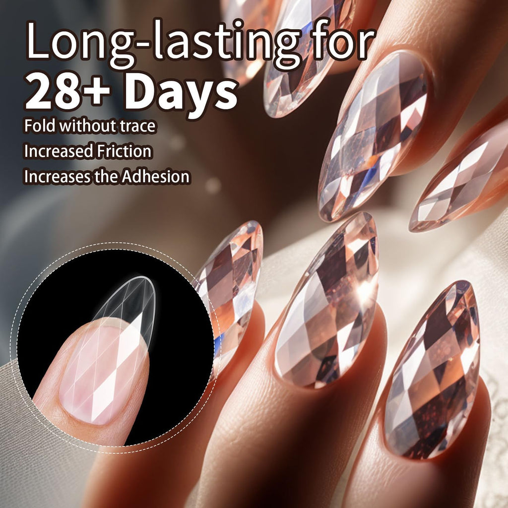 NAILWIND 3D Diamond Shape Designs False Nails,150 Pcs Soft Gel Tips Full Cover Acrylic Nail Tips, Nail Extension 14 Sizes Suitable for Nail Tips Art Salons ? Home (CLEAR, ROUND) - Image 5