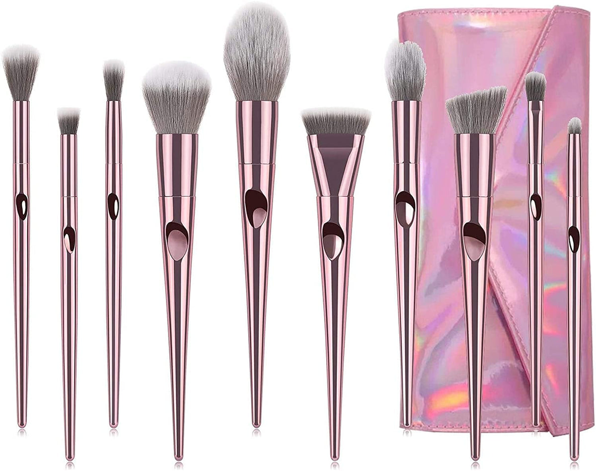 COSLUXE Makeup Brushes Set, 10 Pcs Makeup Brushes Premium Synthetic Eyeshadow Contour Highlight Foundation Professional Makeup Brush Set with Cosmetic Bag for Women Girls