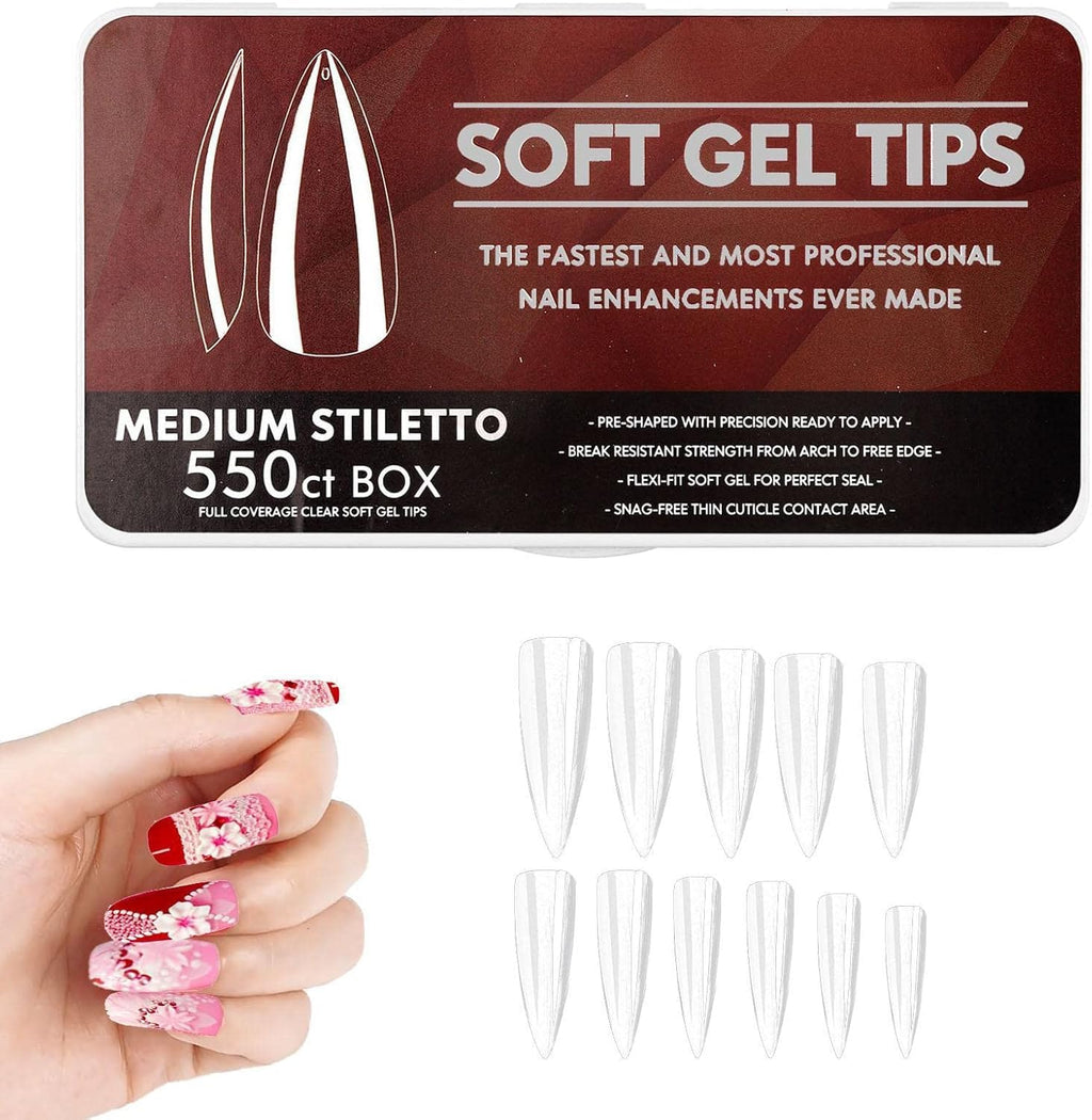 NAILWIND Soft Gel Nail Tips with Full Coverage, 11 Sizes Gel Nail Tips with Full Coverage, False Nails with Case medium stiletto, 550 pcs - Image 3