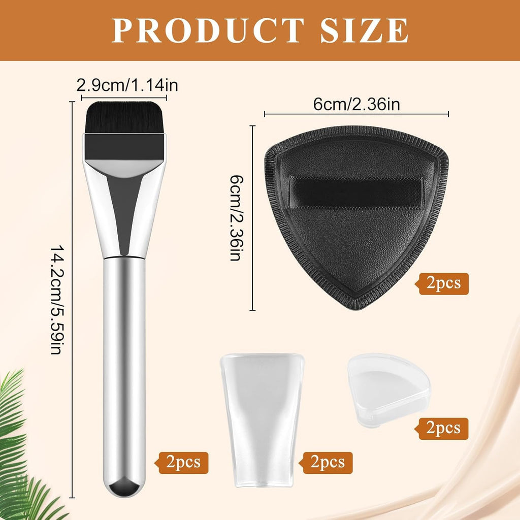 COSLUXE Flat Foundation Brush, 2 Pcs Triangle Makeup Powder Puff, 1 Pcs Flat Head Foundation Brush for Liquid Makeup, Foundations Brush Set for Liquid, Cream Foundation Concealer Brushes - Image 6