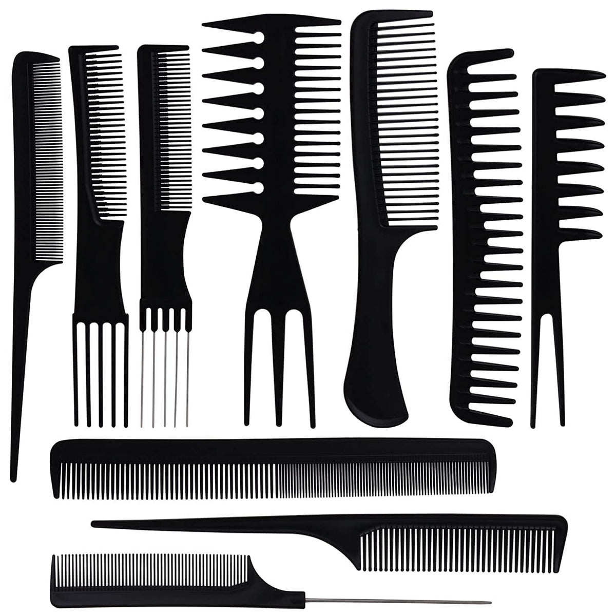 COSLUXE Hair Stylists Professional Styling Comb Set, Great for All Hair Types & Styles Comb set kit Multifunction Anti-Static Barbers Brush Combs Tool for Women Men Kids 10PCS OF 1 SET, BLACK