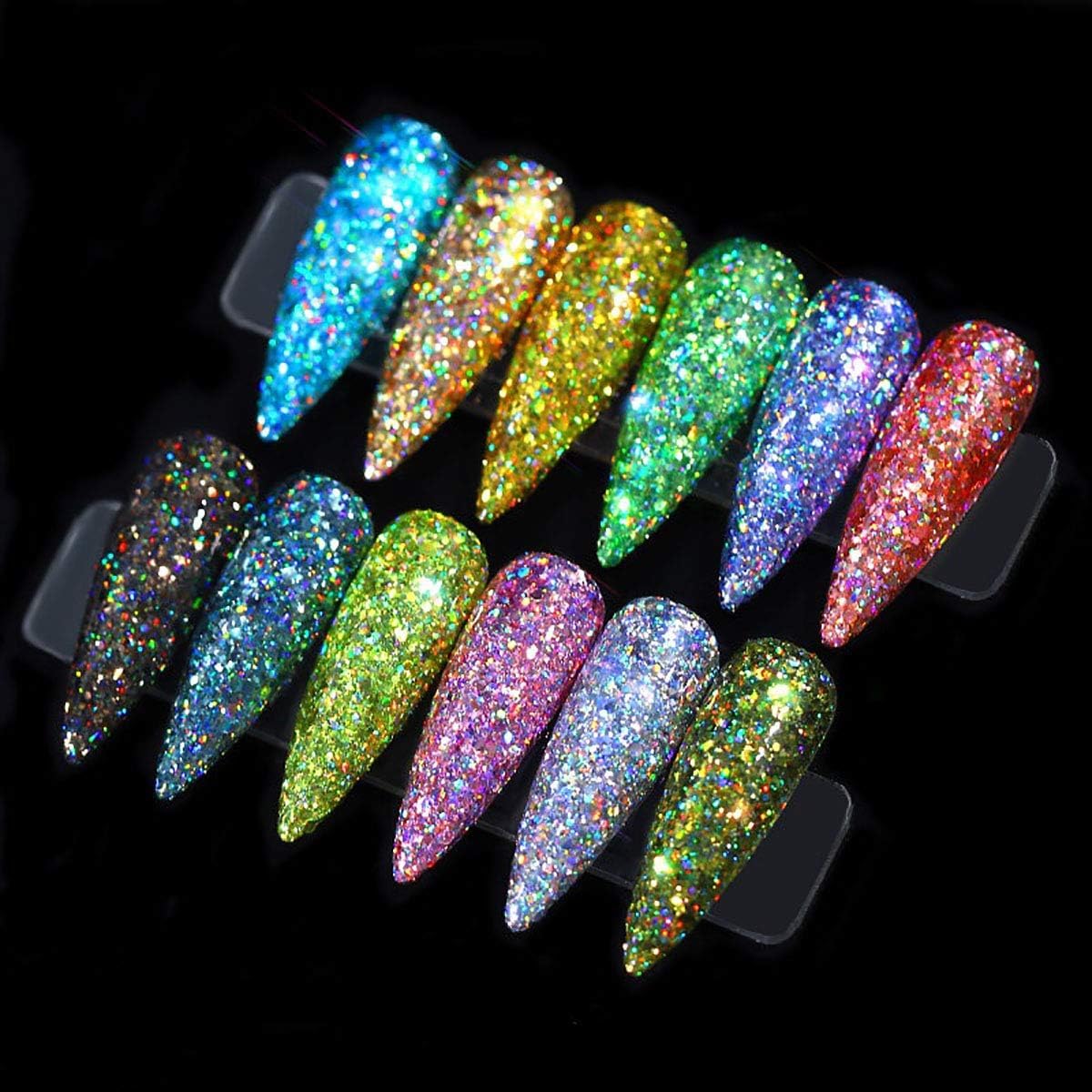 NAILWIND Nail Art Pigment Powder & Nail Powder, Nail Pigments Dust Nail Glitter, Neon Pigment Eyeshadow Powder for Face Body Makeup,Nail Art Decoration 12 - PCS, Hanzel Crystal Sequins - Image 2