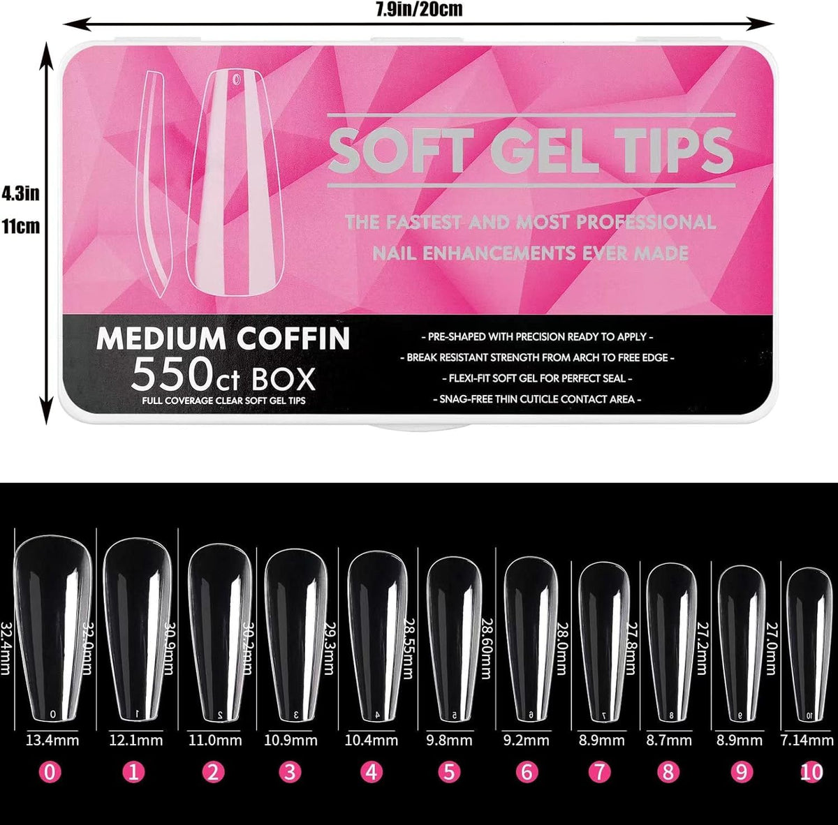 NAILWINd Nail Tips,soft Gel Full Cover Nails, Clear Acrylic Nail Tips Artificial False Nails with Box Fake Nail Extension for Salons DIY Nails Art Long - coffin, 440ct - Image 2