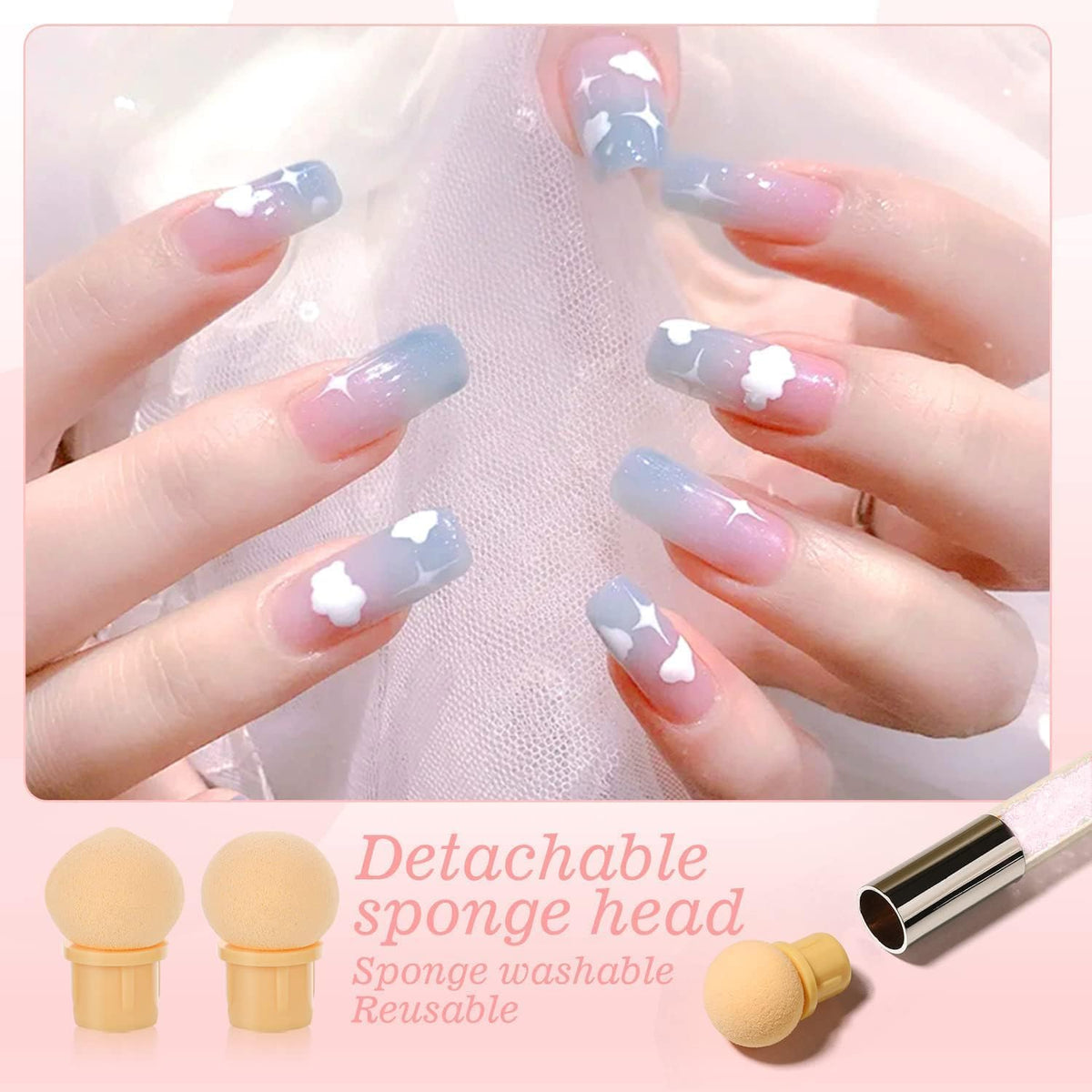 NAILWIND Nail Sponges for Ombre, Nail Art Sponge, Nail Art Tool Pen Dual Head Nail Sponge Brush Picking Dotting Gradient Ombre Nail Pen Brush with 4 Replacement Heads - Image 5