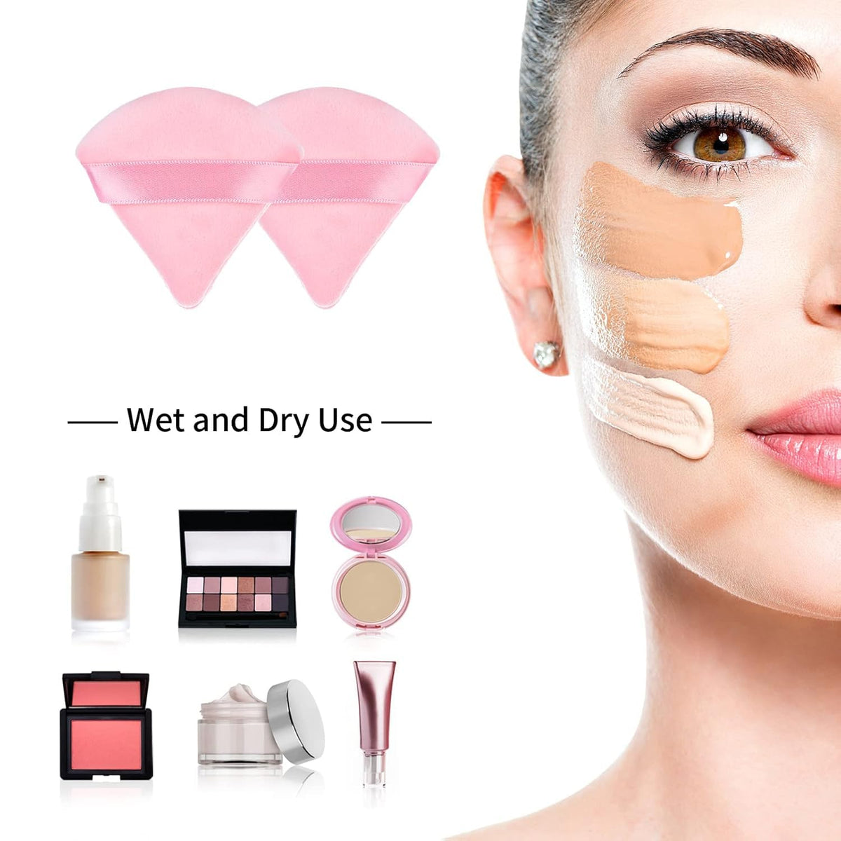 COSLUXE triangle puff, pizza puff makeup Puff The Perfect Trio | 3 Set of Pink triangle puff for Makeup Sponges | for Foundation, Liquid, Cream, Powder, Beauty Gift Set Woman, Girl - Image 9