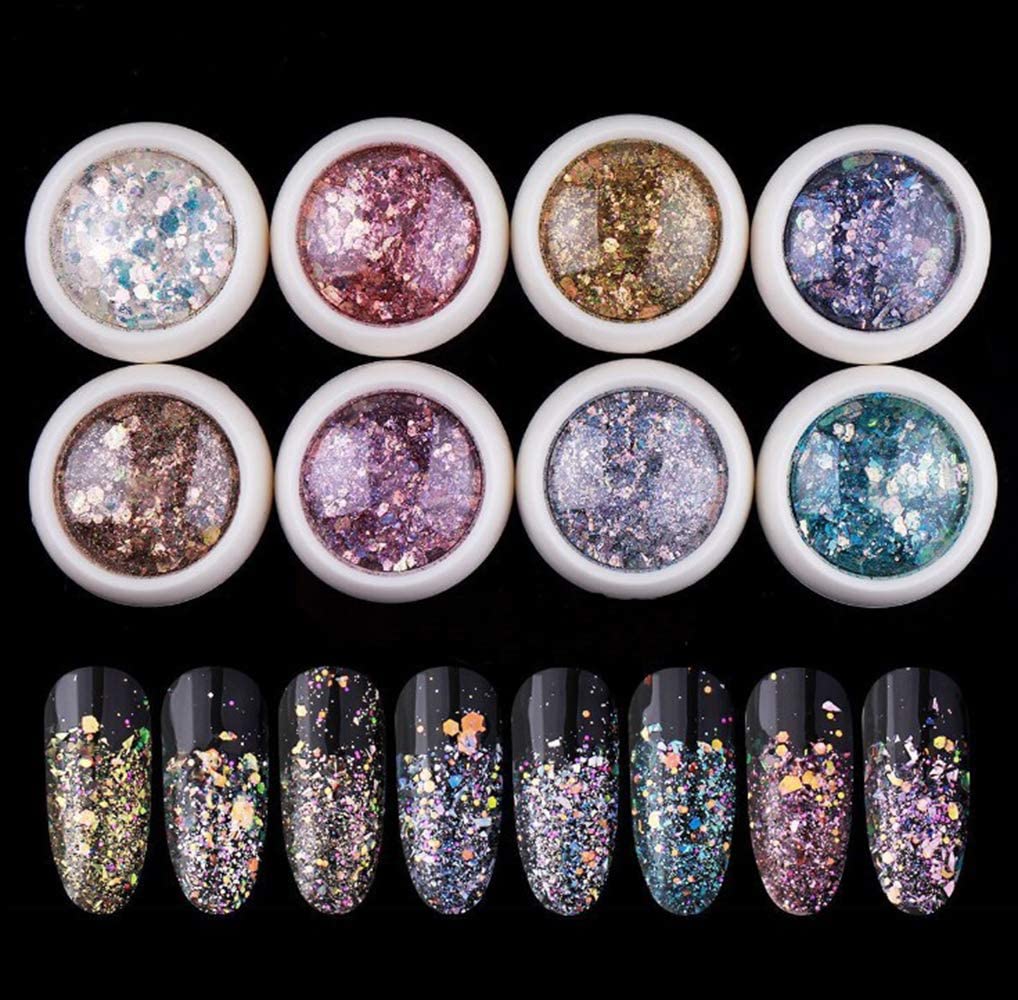 NAILWIND Nail Glitter Sequins Powder, Nail Decal Manicure for Nail Glitter Nail Polish Acrylic Nails 8 Pcs Nails Glitters Makeup Glitter Face Body Eye Hair Nails Festival Holographic - Image 2