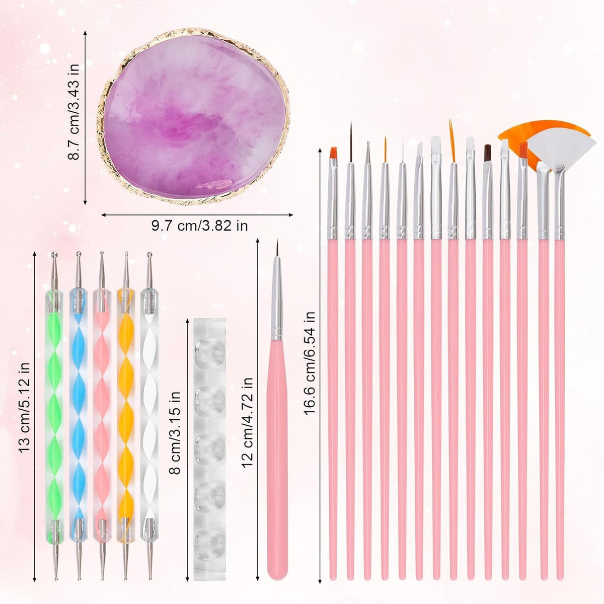 NAILWIND 21 PCS Nail Art Brushes Nail Art Tool kit,1 Nail Art Resin Mixing Palette,15 PCS Nail Art Brushes Set, 5 PCS Dotting Tools, Nail Polish Palette Tools for Women DIY Design Decoration Manicure Tips Supplies - Image 7