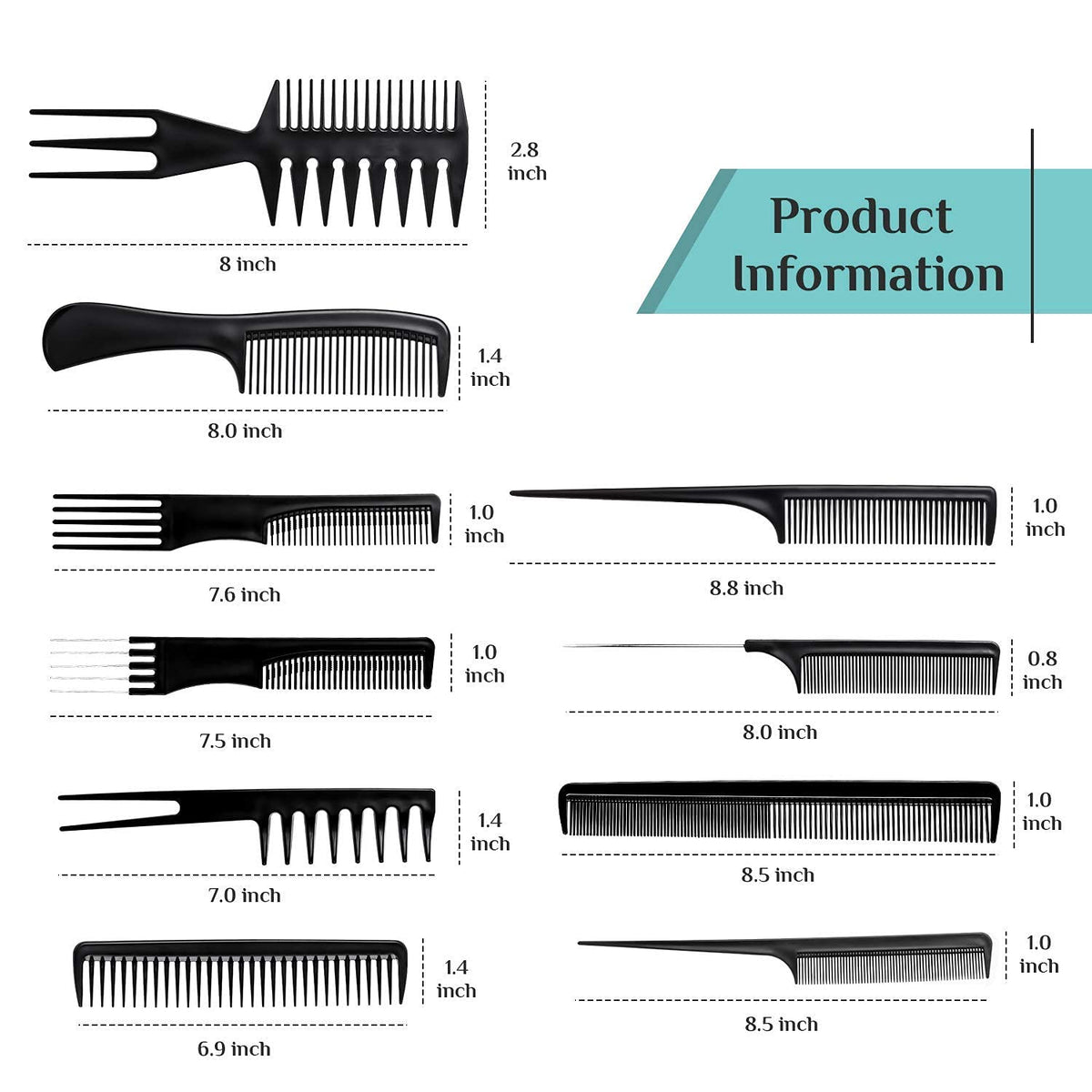 COSLUXE Hair Stylists Professional Styling Comb Set, Great for All Hair Types & Styles Comb set kit Multifunction Anti-Static Barbers Brush Combs Tool for Women Men Kids 10PCS OF 1 SET, BLACK - Image 2