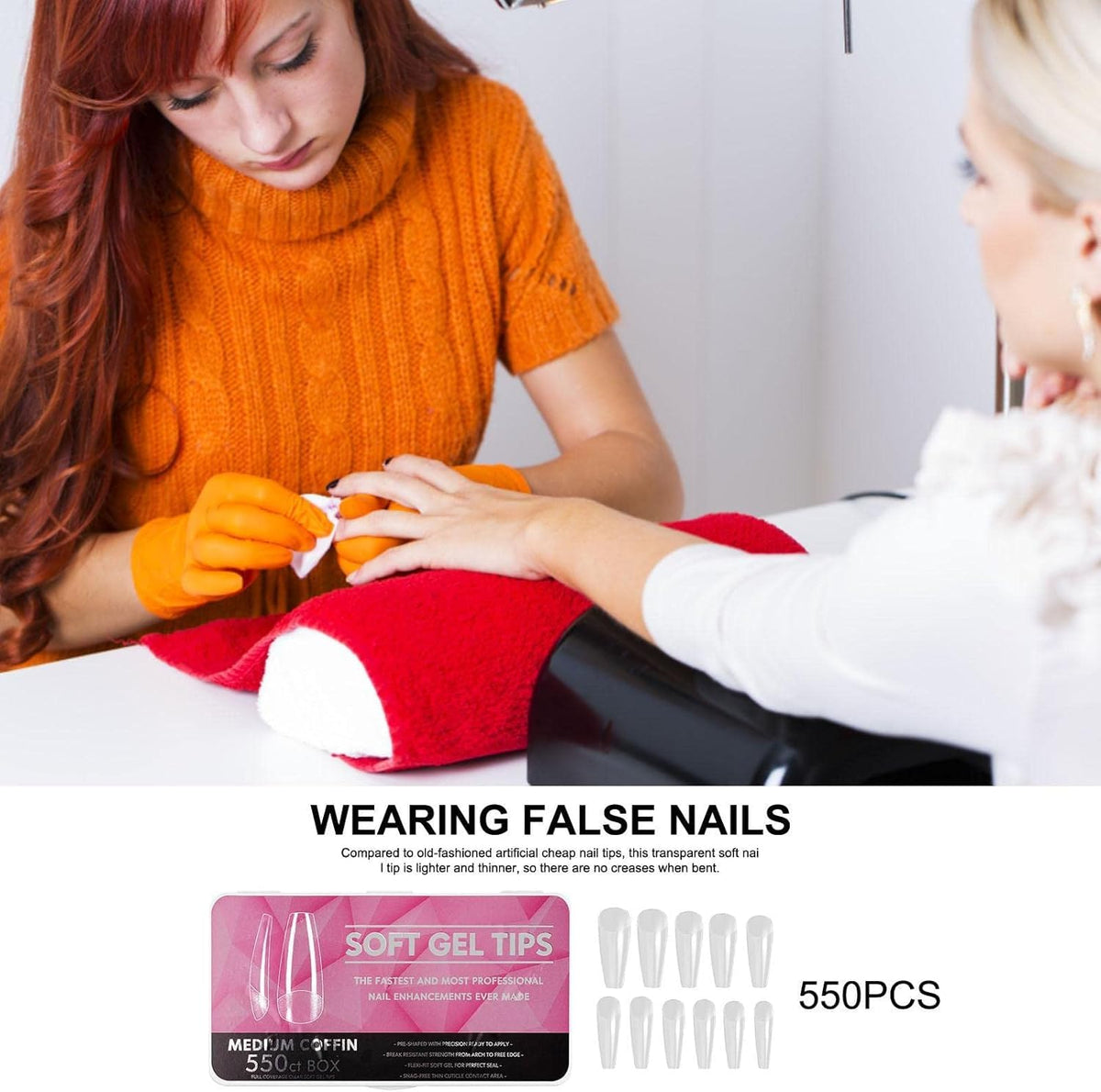 NAILWIND Nail Tips,soft Gel Full Cover Nails, Clear Acrylic Nail Tips Artificial False Nails with Box Fake Nail Extension for Nails Salons DIY (M - Coffin full, 550 pcs) - Image 3
