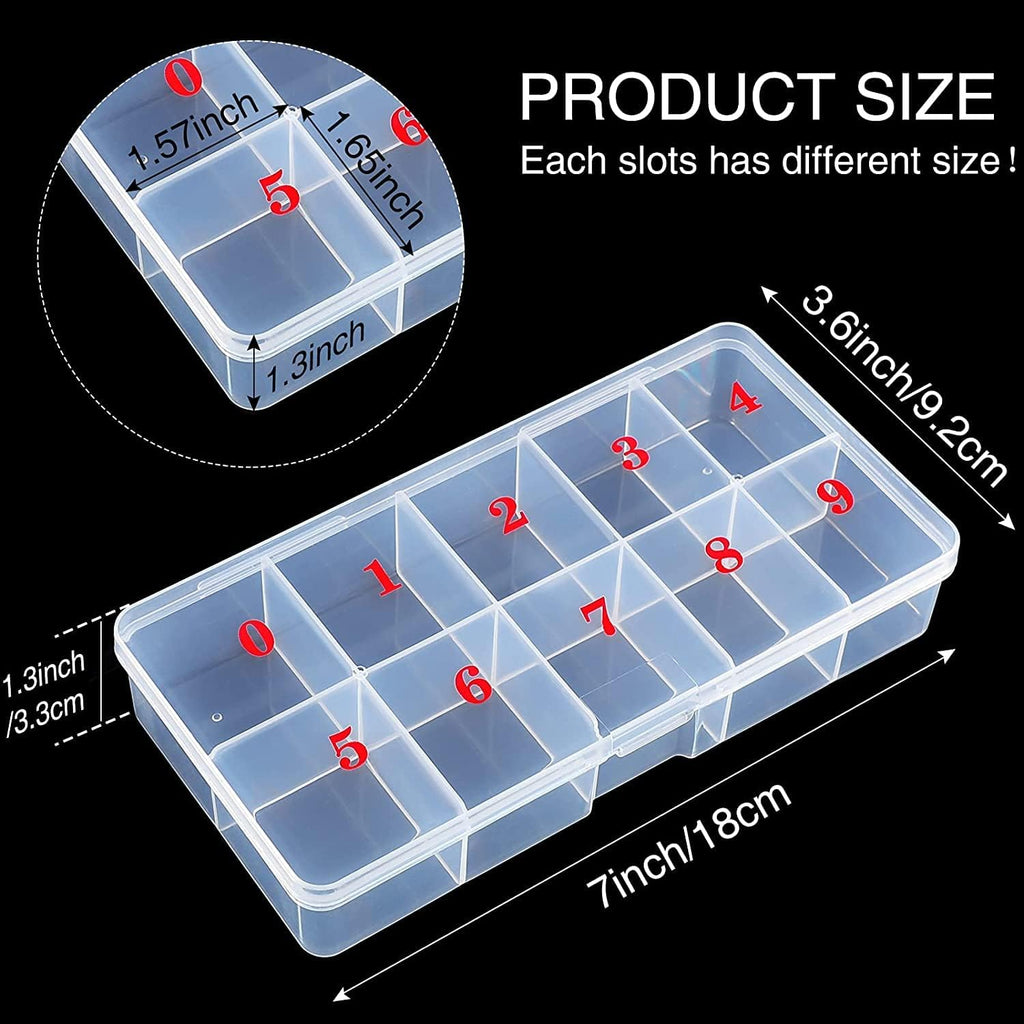 NAILWIND Nail Tip Box False Empty Nails Tips Organizer Storage, 10 Number Spaces Storage Case Container Nails Box Plastic Grid for Fingernails Crystal, Jewelry, Accessories WHITE, 1- PCS - Image 3