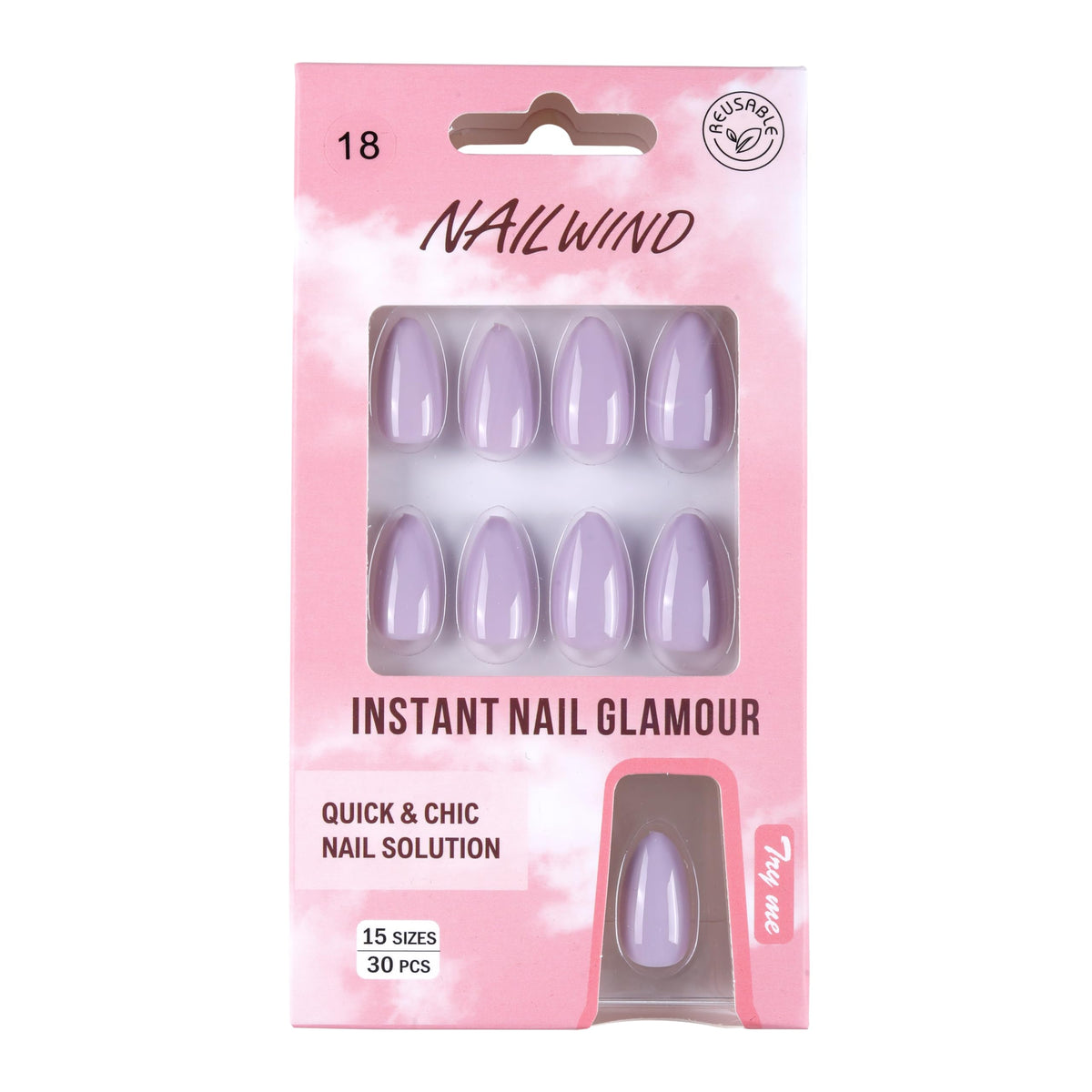 NAILWIND purple Press on Nails Short Square Fake Nail's Glossy Solid Color Design Stick on Nails Simple Sweet Reusable Acrylic Nail Full Cover Glue on Nail for Women Nail's Art Decoration 15 Sizes - 30PCS - Image 3