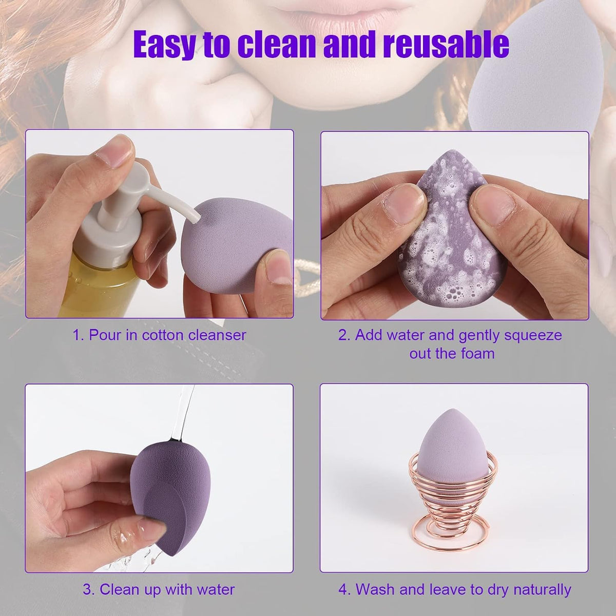 COSLUXE Makeup Sponge Set Beauty Blenders with Egg Case, Soft Sponge For Liquid Foundation, Creams, and Powders?Latex Free Wet and Dry Makeup Pink Series, 8 Pcs - Image 6