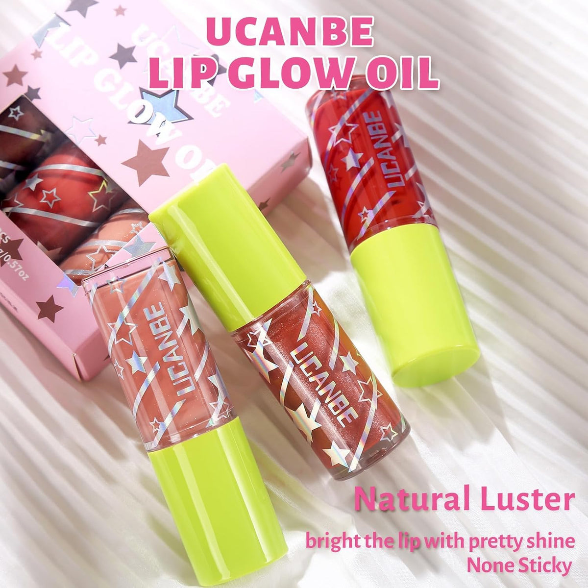 COSLUXE UCANBE 3 Color Hydrating Lip Glow Oil - Natural Plumping Lip Oil,Luxurious Non-Sticky Mositurizing Lip Top Gloss for All-Day Wear and Comfort (04- Rosewood/Nude/Strawberry) - Image 4