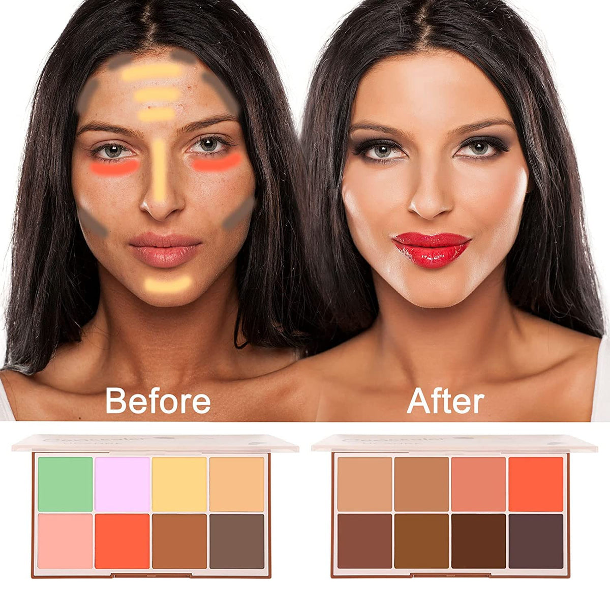 COSLUXE UCANBE Face Concealer Contour Cream Makeup Palette 24.8g - 8 Colors Exquisite Facial Camouflage Contouring Corrector Pallet Full Coverage Make Up Kit (02) - Image 3