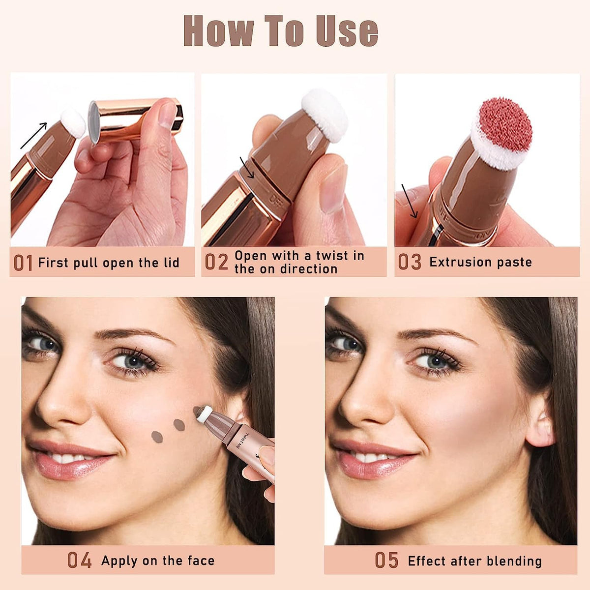 My Colors Liquid Blush Stick with Cushion Applicator, Soft Touch Long Lasting Natural Matte Finish, Silky Cream Face blusher (B2) - Image 7