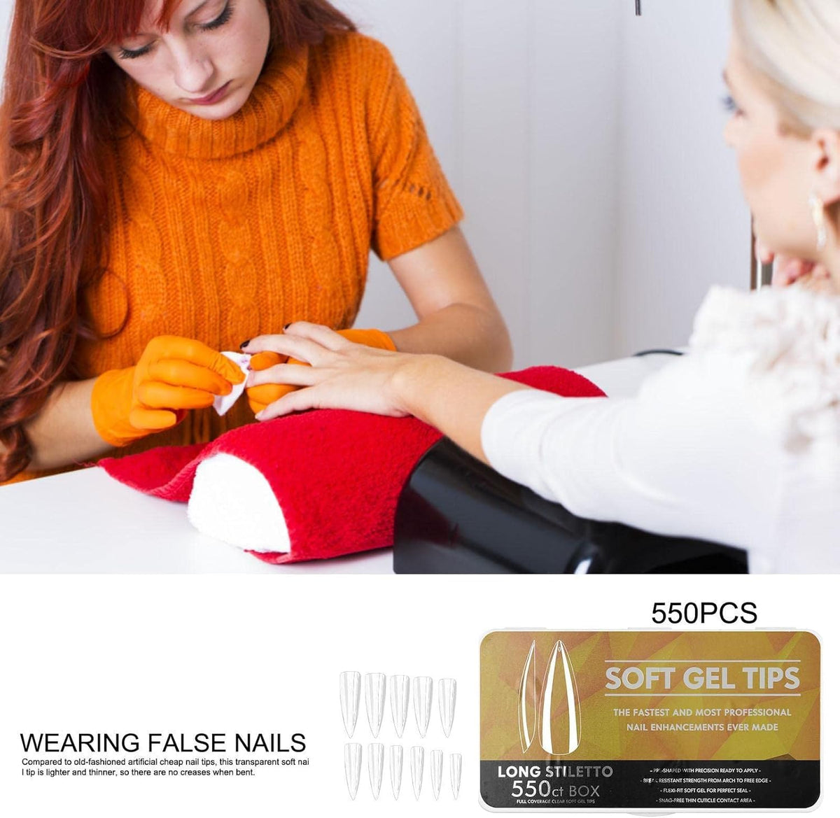 NAILWIND Long Coffin Nail Tips, Full Cover Clear Soft Gel Tips, False Nail Tips for Acrylic Nails Extension with Box, Nail Art Salons DIY Art Long Stiletto, 550 pcs - Image 4
