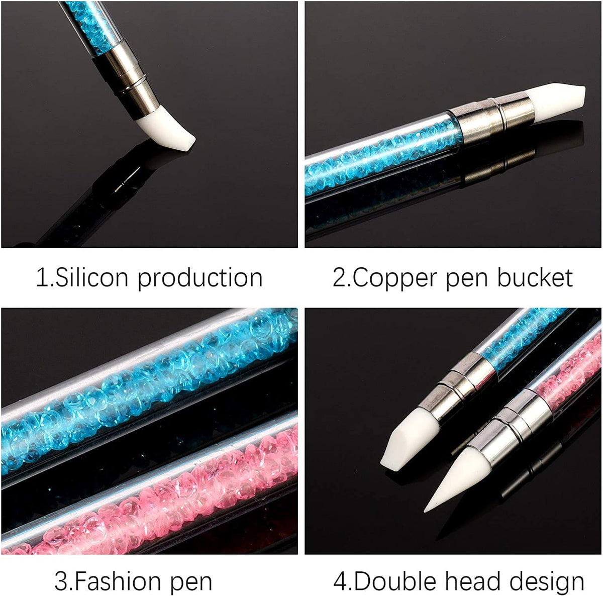 NAILWIND 5 Pcs Dual Nail Tools Nail Art Sculpture Pen,Silicone Head Acrylic Handle Nail Art Brushes,Nail Art Tools for Home Salon - Image 5