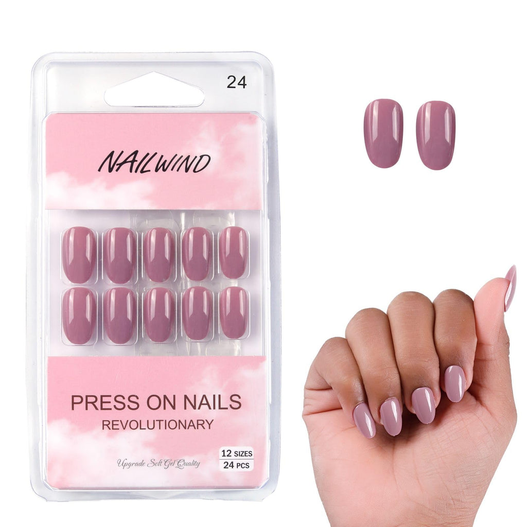 NAILWIND 24 Natural French Short False Nails Acrylic Full Cover Nails,Natural Fake Nails Delicate & Comfortable for Women and Girls (N24, 24 Count -Pack of 1)