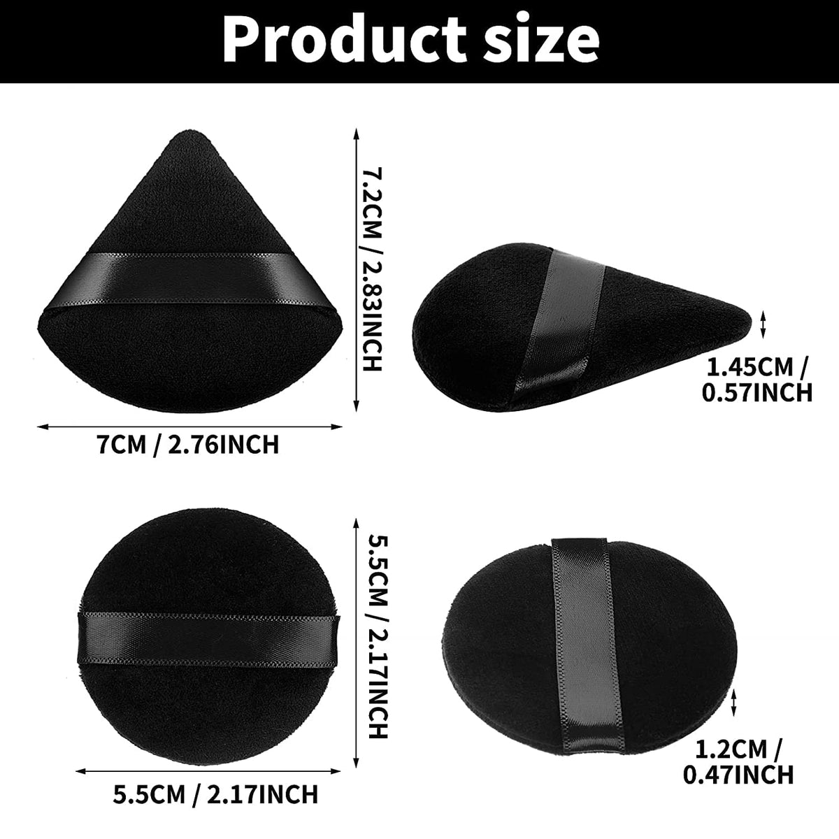COSLUXE 2 Pieces Powder Puffs Triangle Round Cosmetic Powder Puff Washable Reusable Soft Powder Sponge Makeup Foundation Sponge for Face Body Loose Powder Wet Dry Makeup Tool - Image 2