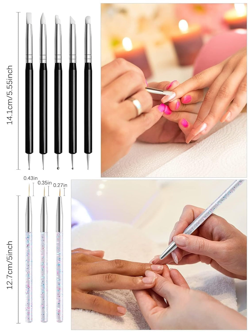 NAILWIND 33pcs Acrylic Nail Brush Set, UV Gel Nail Art Brushes Kit with Nail Flower Painting Brush, Double Ended Nail Dotting Pen, Liner & Nail Extension Gel Brush for DIY Nail Art, Salon & Home Use - Image 5