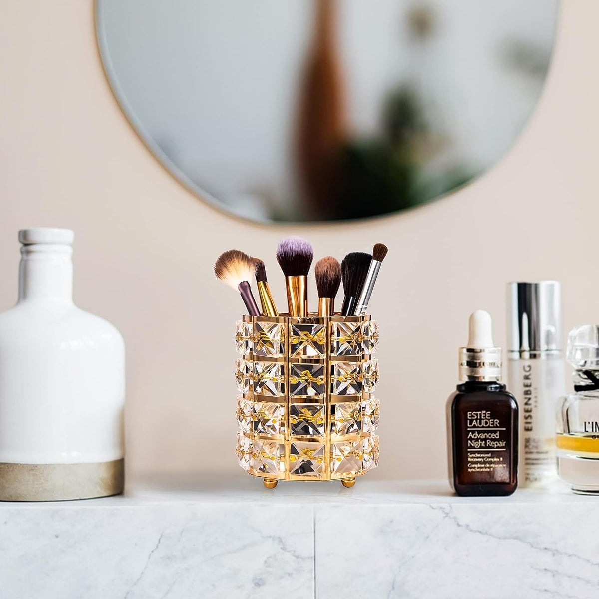COSLUXE Professional 1 Pc Crystal Cosmetic Makeup Brush Storage Holder Organiser Lipstick Pen Storage Box Embellished Stand for Dressing Table Gold - Image 4