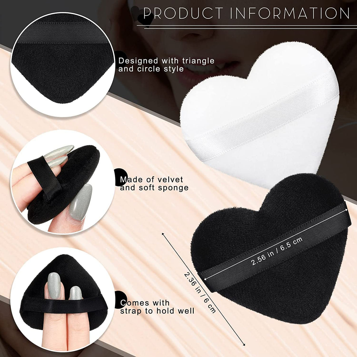 COSLUXE Makeup Blendiful Puffs,Large Face Powder Puffs Cotton Velour Tear Drop Shape and Love Shape Puff,Makeup Tool Beauty Sponges Blender Love Heart - Mini, PACK OF 2 PCS - Image 3