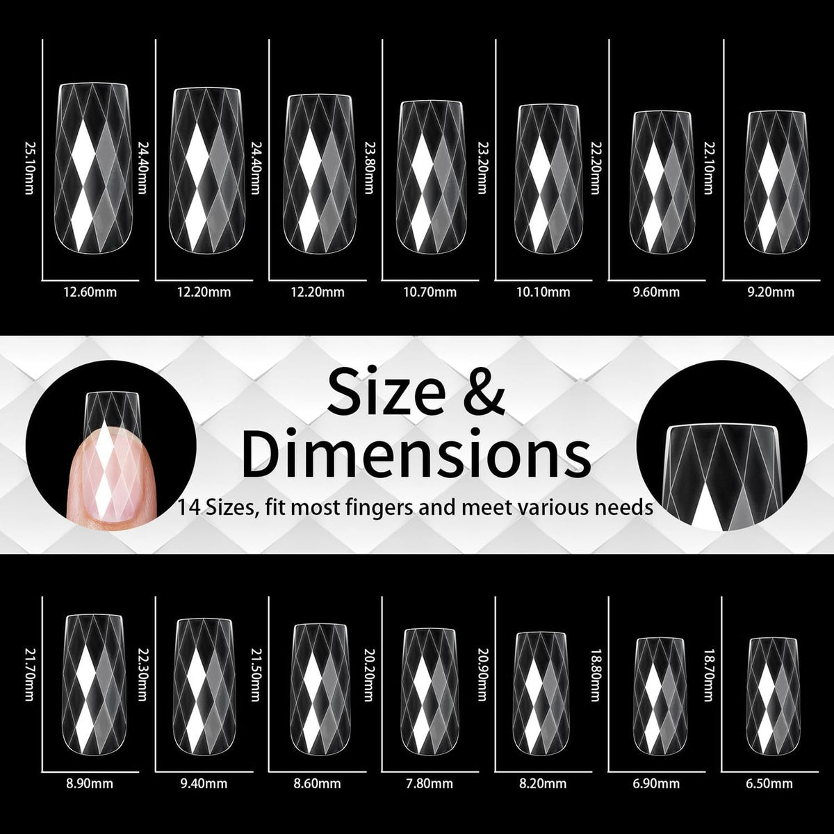NAILWIND 3D Diamond Shape Designs False Nails, SQUARE 150 Pcs Soft Gel Tips Full Cover Acrylic Nail Tips, Nail Extension 14 Sizes Suitable for Nail Tips Art Salons ? Home CLEAR - Image 2