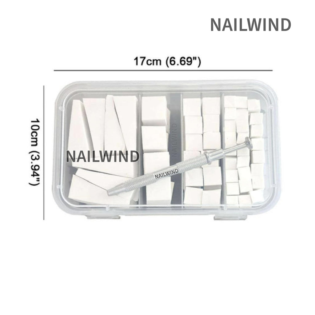 NAILWIND 4 Size 100 Pcs Nail Art Sponge Set with Grip Clip, Mixed Shape Polishing Sponges with Storage Box for Nail Blending, Shaping, Smoothing & Polishing - Image 5