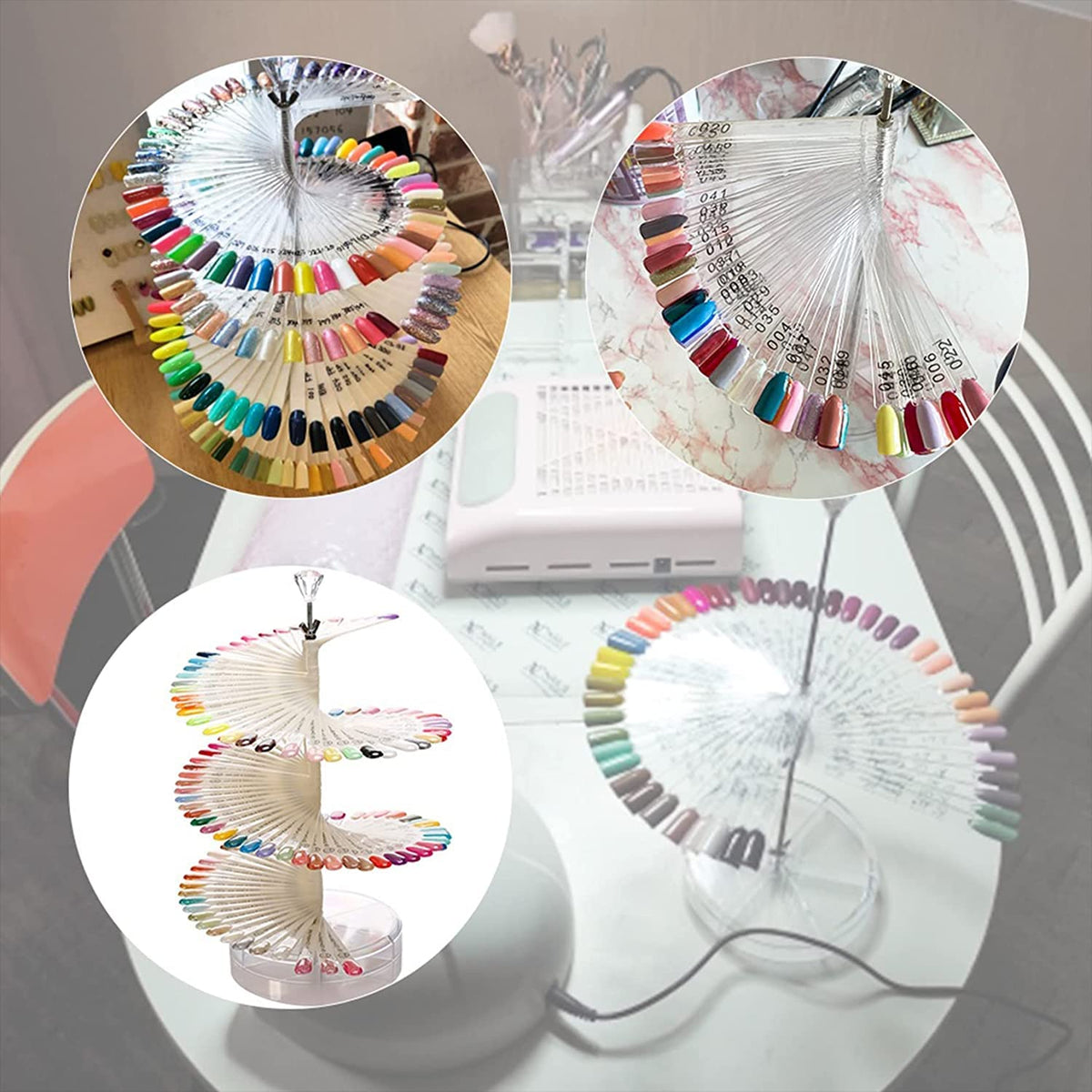 COSLUXE False Nail Practic Tips Nail Color Display, Nail Art Color Chart Display Stand Spiral False Nails Display Shelf Practice Tools For Solon Nails Polish Gel Show 120 pcs, Natural - Image 3
