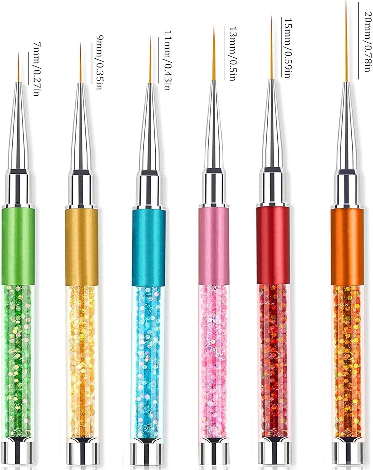 NAILWIND Nail Art Liner Brushes, 6Pcs Nail Gel Polish Painting Nail Design Brush Pen Set with Crushed Diamond Rhinestones Handle for Pulling Lines, Nail Art Design - Image 5
