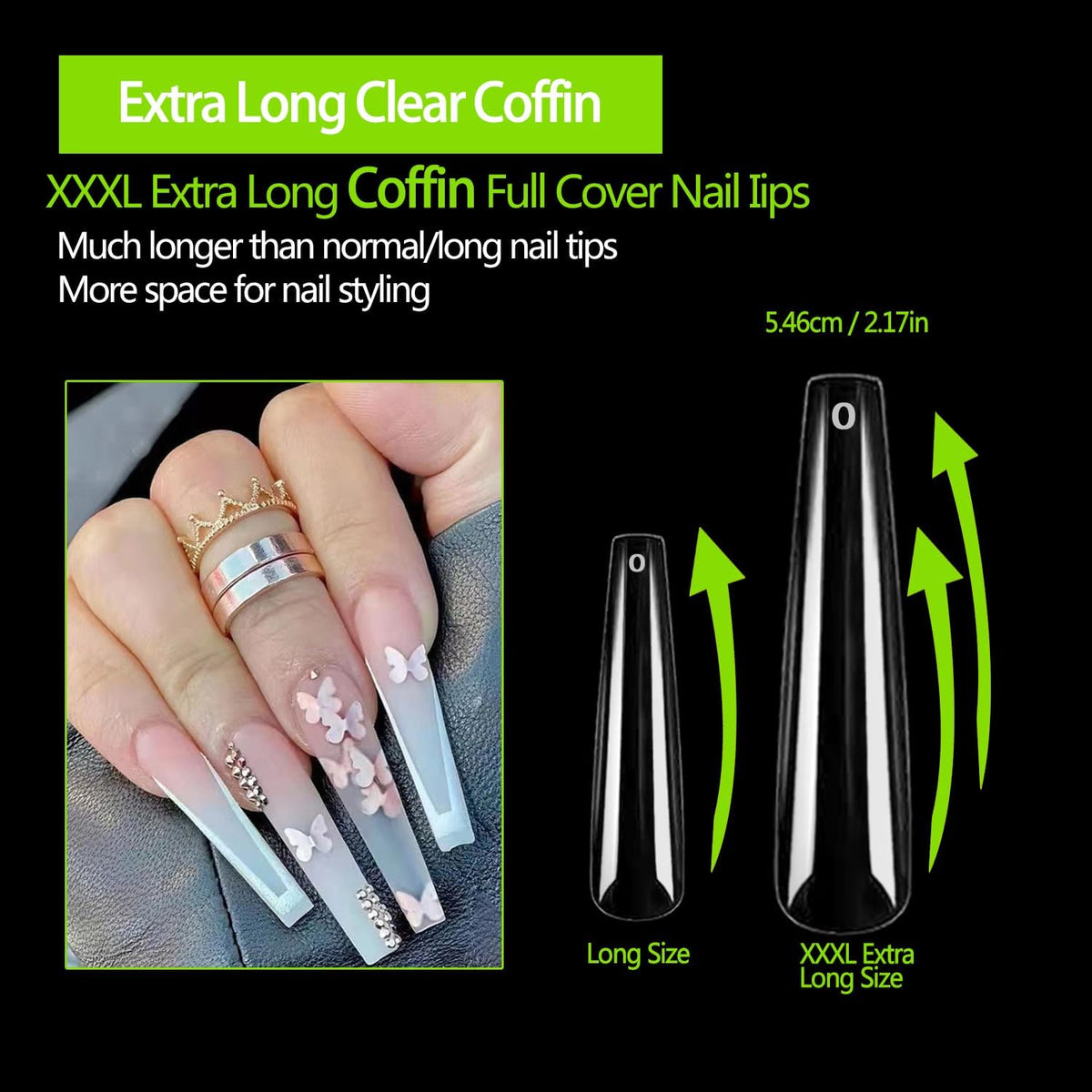 NAILWIND 240PCS Full Cover Long Coffin Nail Tips, 3XL Long Coffin Ballerina Nails Tips Extra Longs Coffins Press On Nail No 5 C Curve, Clear Coffins Ballerina Nails Tip for Acrylic Nail Tips Professional,12 Sizes - Image 2