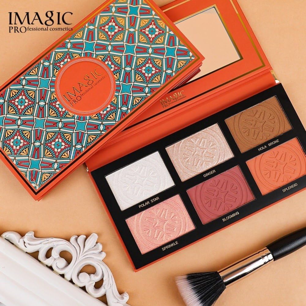 IMAGIC PROfessional Comprehensive Face Palette for women Girls, 6 COLOR HIGHLIGHT,BLUSH AND CONTOUR PALETTE 24g - Image 2