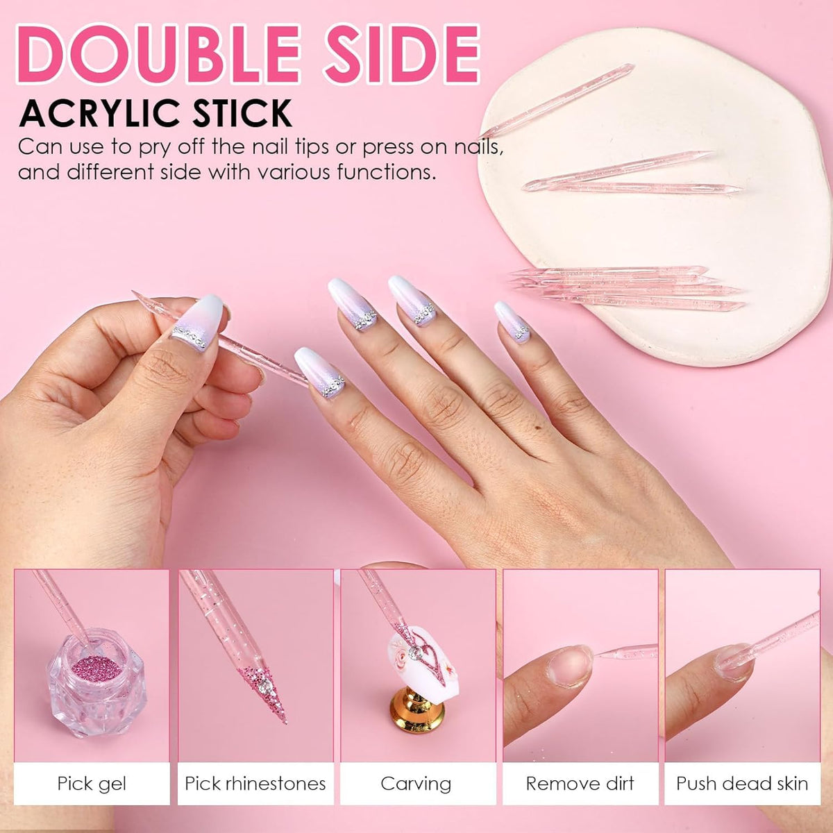NAILWIND Press On Nail Kit with Glue & Adhesive Tabs – Nail Prep Kit with Mini File, Cuticle Sticks & Prep Pads | Long Lasting Fake Nails Tools for Beginners & Salon Use - Image 6
