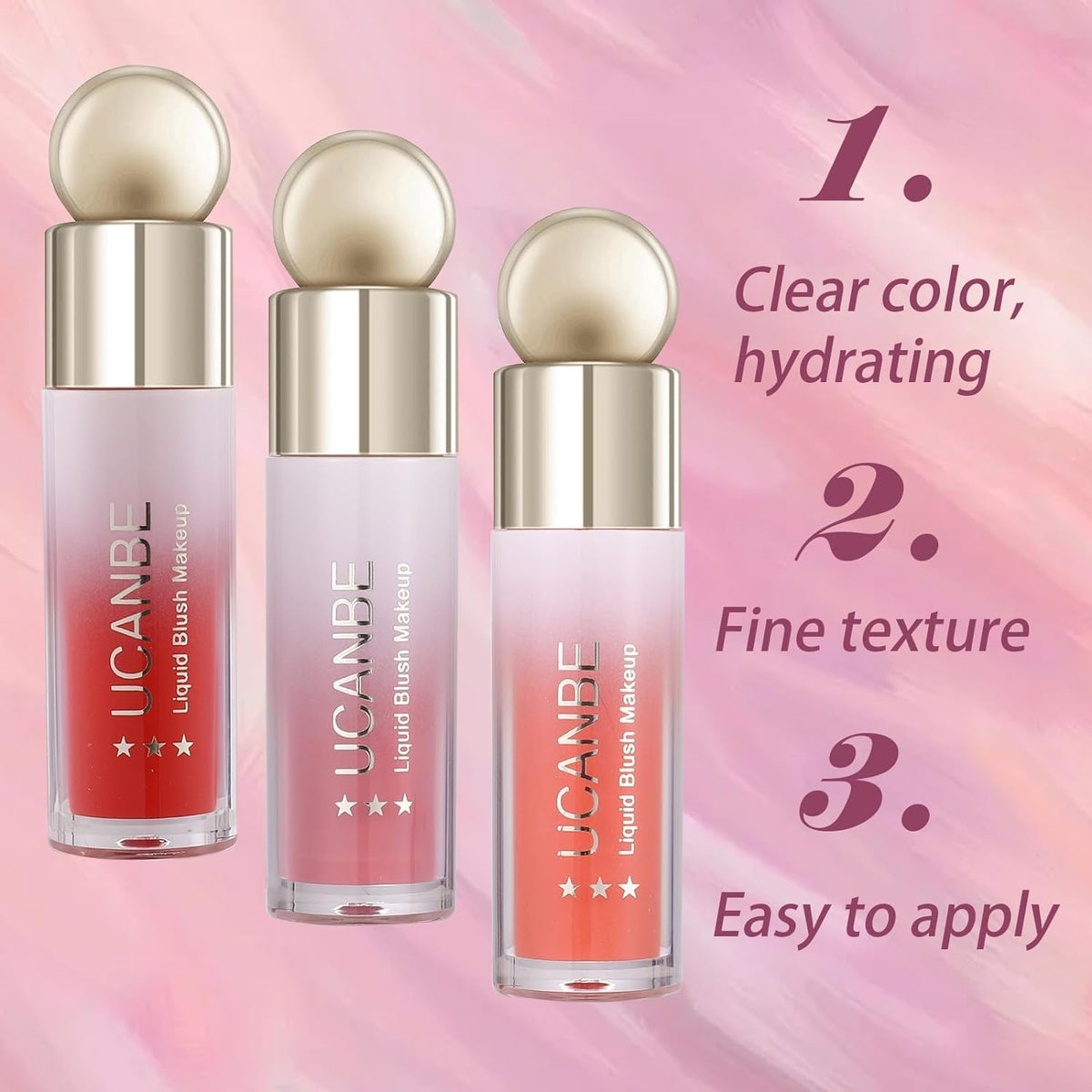 COSLUXE UCANBE 3 PCS Liquid Blush Makeup Set, Blendable Soft Cream Face Blush for Cheeks, Natural Matte Finish Looking Long-Wearing Smudge-Proof Moisturizing Makeup (02) - Image 3