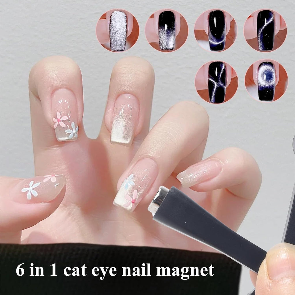 NAILWIND 6 in 1 Cat Eye Magnet for Nails, Multi-Function Strong Magnetic Nail Polish Tools Art Magnet for Cat Eye Gel Polish, 9D Stripes, Galaxy French Nail Designs, and DIY Home Salon Manicure - Image 2