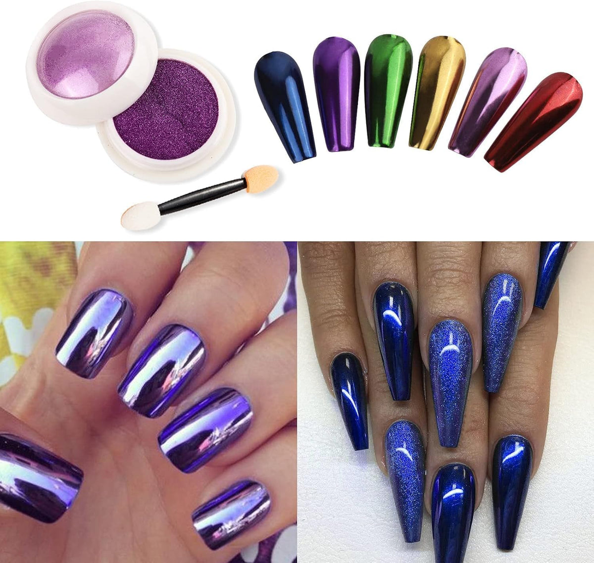 NAILWIND Chrome Nail Powder | Blue Mirror Effect Chrome Powder for Nails Glitter Long Lasting | Pearl Aurora Mermaid Nail Powder | Holo Pigment Nail Art DIY Design Decorattion 4 PCS - Image 3
