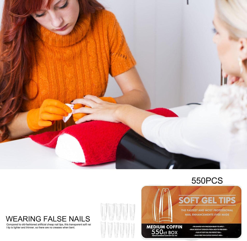 NAILWIND Soft Gel Nail Tips, Medium Coffin Press On Nails, 11 Sizes Full Cover Acrylic False Nail Tips, for Beginner and Professional Home Salon Diy for Nail Salons DIY Med coffin french, 550 pcs - Image 7