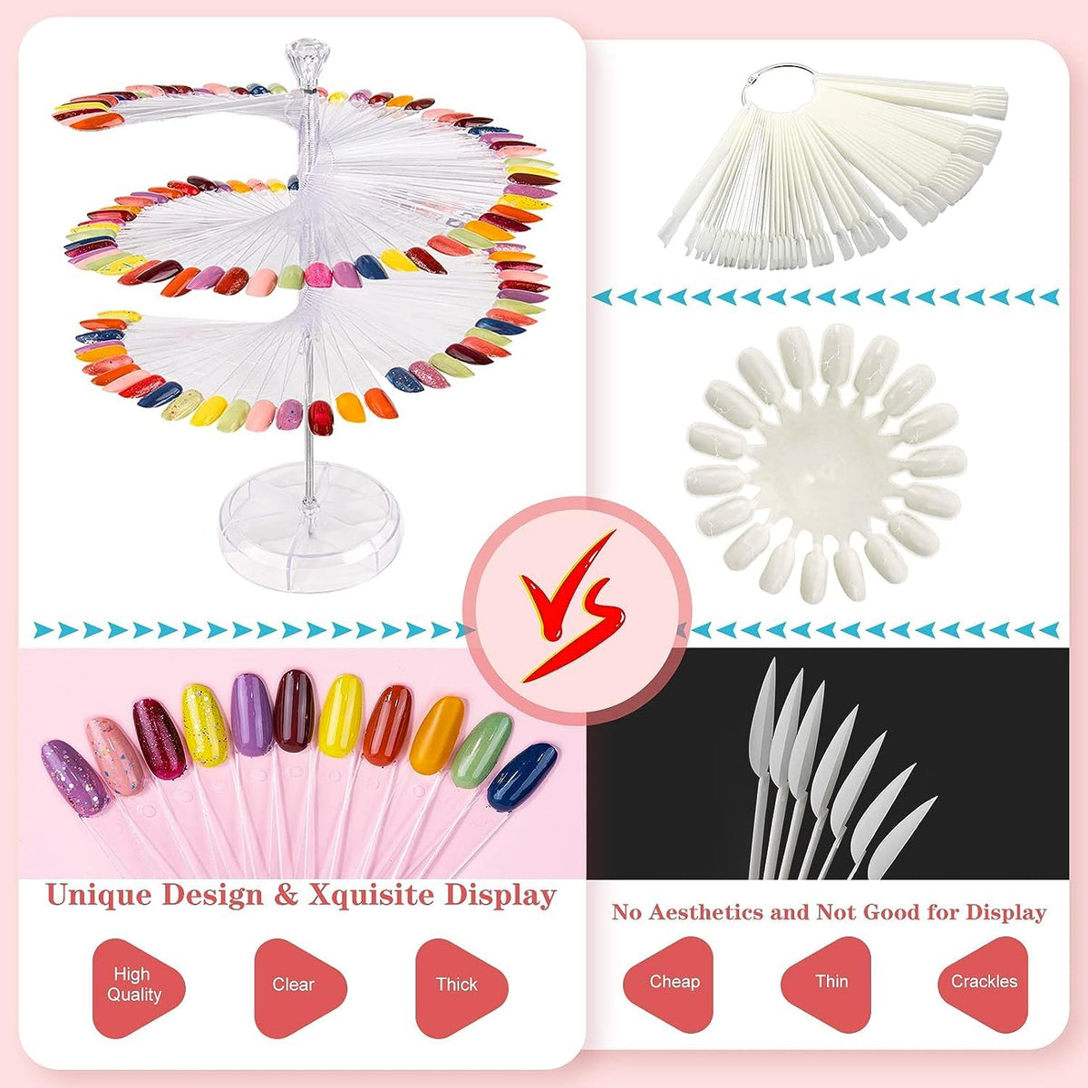 COSLUXE False Nail Practic Tips Nail Color Display, Nail Art Color Chart Display Stand Spiral False Nails Display Shelf Practice Tools For Solon Nails Polish Gel Show (120 pcs, Transparent) - Image 4