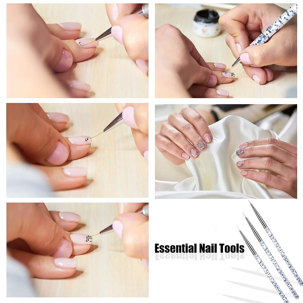 MY COLORS 3 PCS Nail Art Liner Brushes, UV Gel Painting Acrylic Nail Design Nylon Brush, Nail Painting Drawing Pens (7/9/11mm) - Image 5