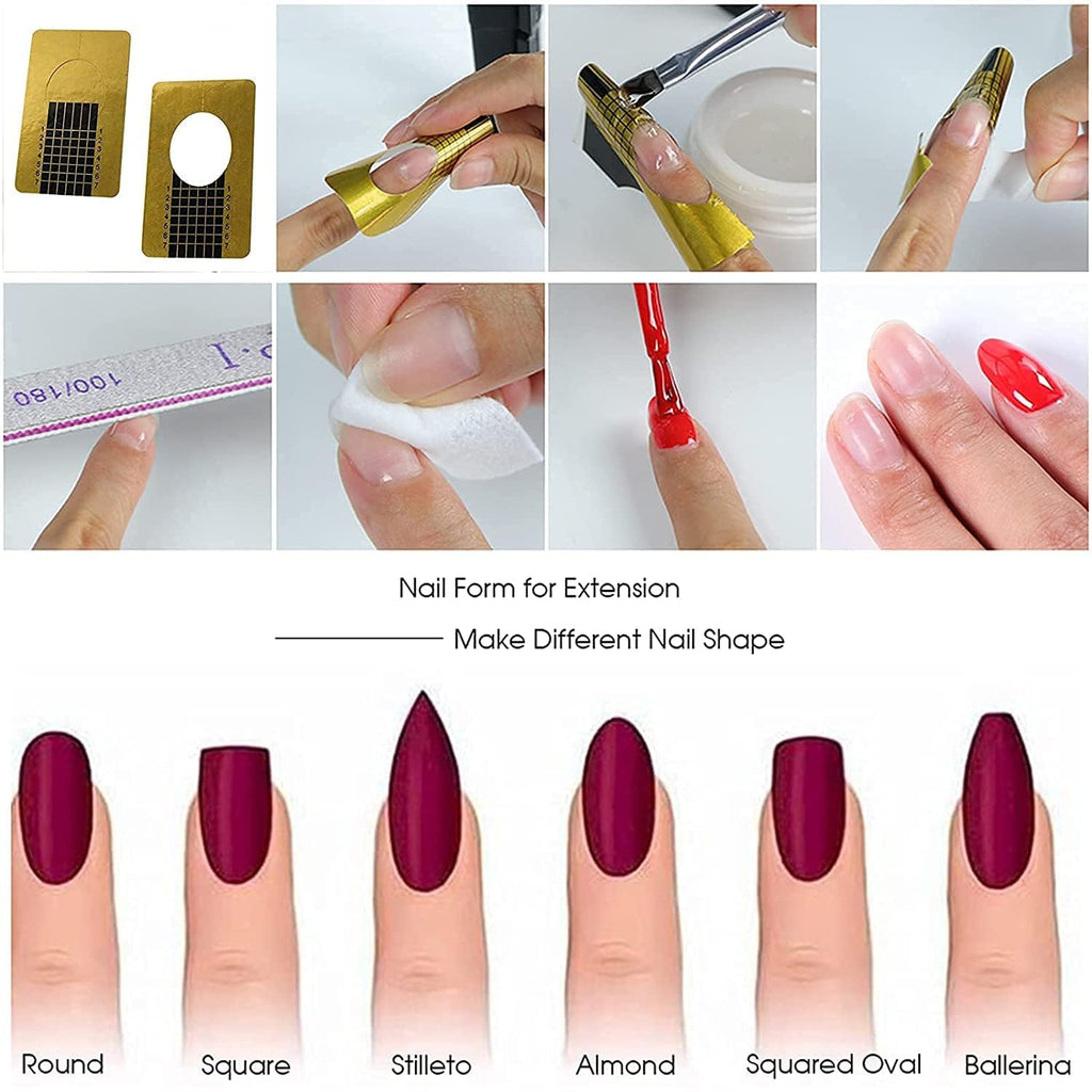 NAILWIND Nail Forms for Acrylic Nails,Polygel Nail Forms,Nail Extension Tips Guide Paper Sticker for Nail Art Gel For Acrylic, UV Gel, Salon (Rectangle - Gold, 500 PCS) - Image 5